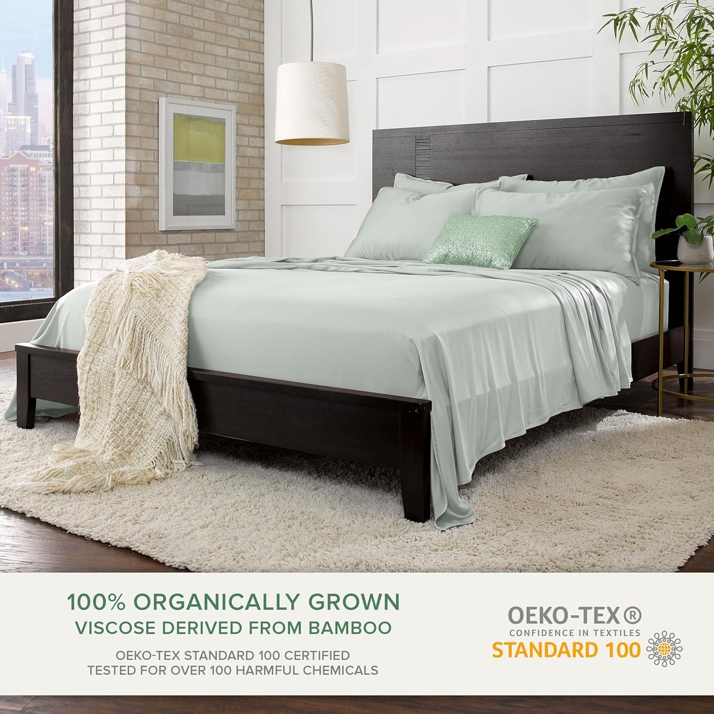Queen Pillowcases by Pure Bamboo, Genuine 100% Organic Viscose Derived from Bamboo, Luxuriously Soft & Cooling, Double Stitching, Envelope Closure (2 Queen Pillowcases, Sea Glass)