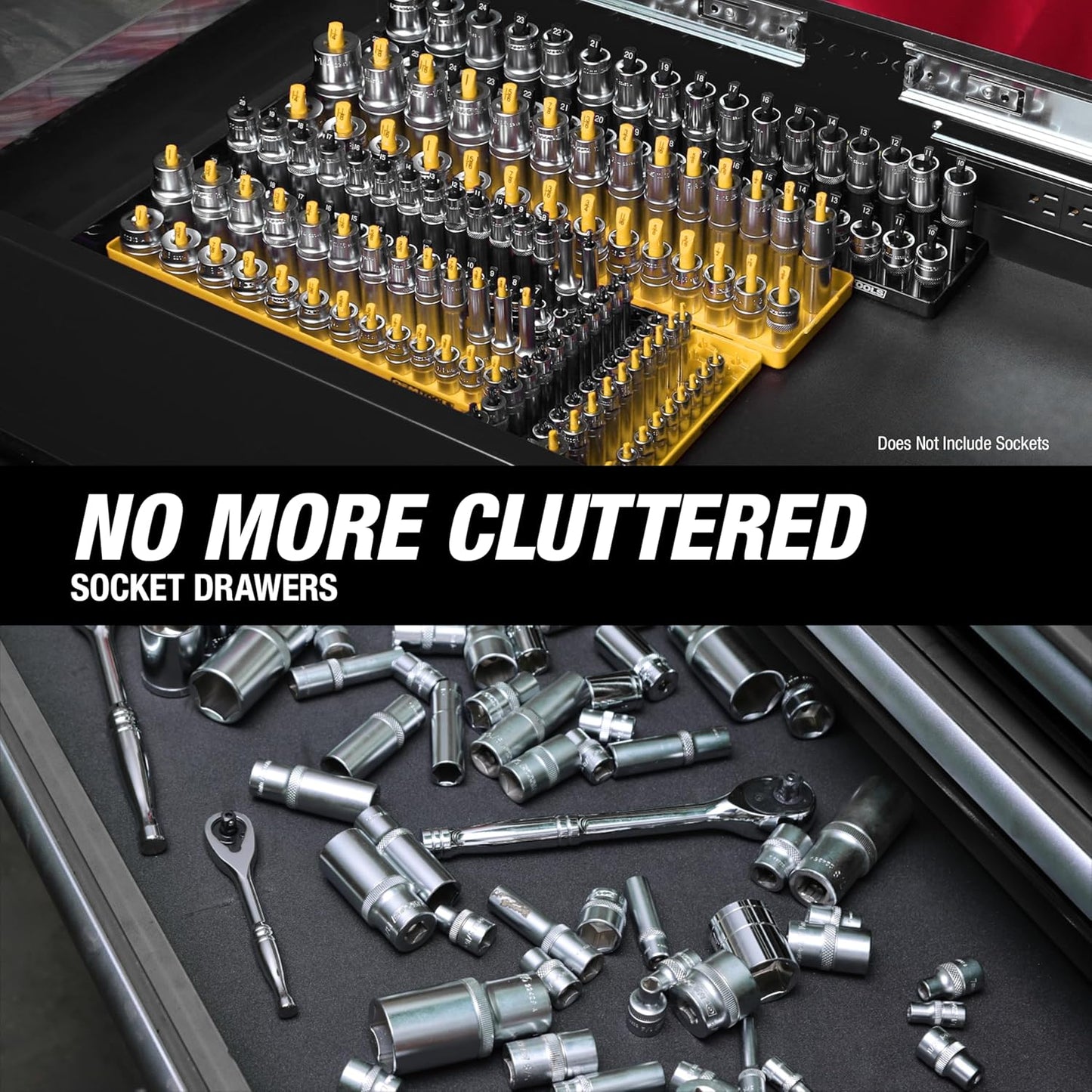 OEMTOOLS 22238 6 Piece SAE and Metric Socket Tray Set, SAE and Metric Socket Storage for Sizes 1/4", 3/8”, and 1/2" Drive, Socket Holders and Socket Organizer Tray for Toolbox, Black and Yellow