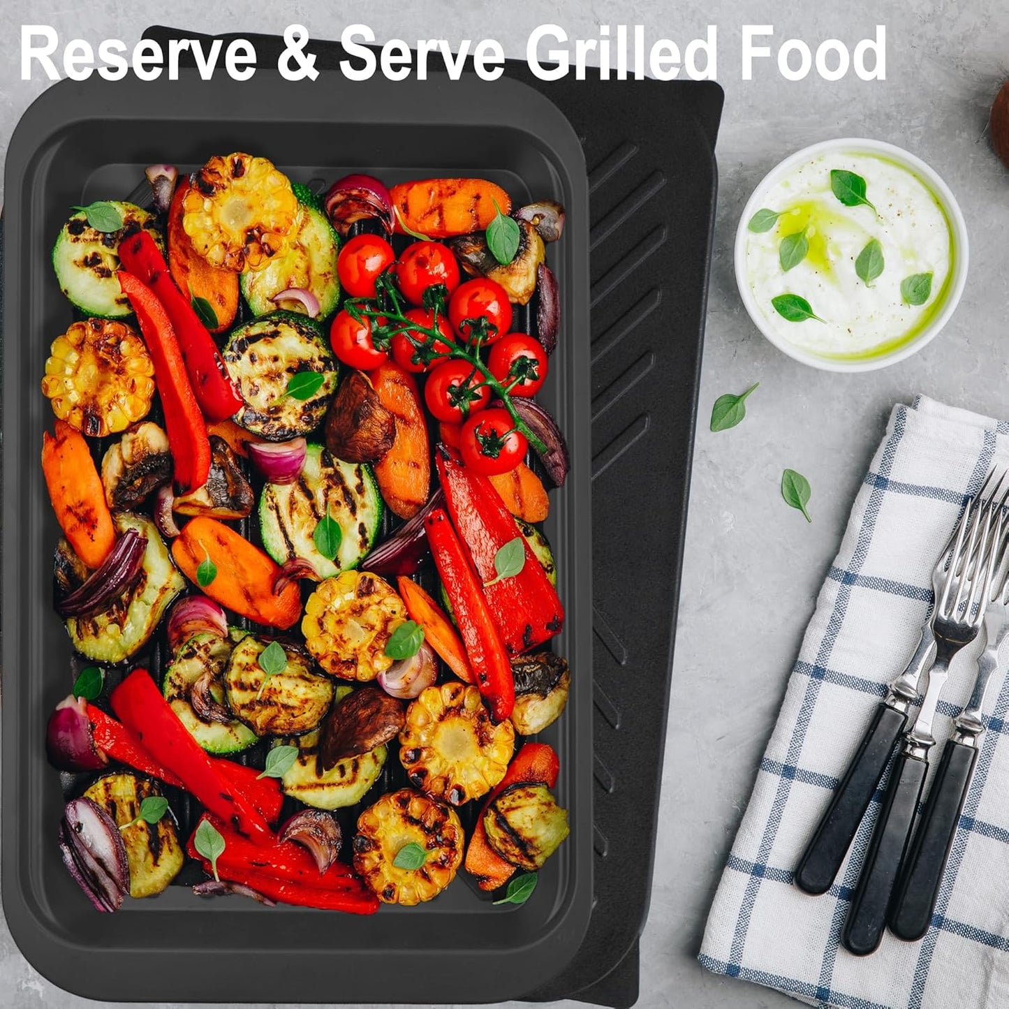Deep Grilling Prep and Serve Trays with lid, BBQ Tray for Marinating Raw and Cooked Food, Diswasher Safe Nesting Trays Black in Red
