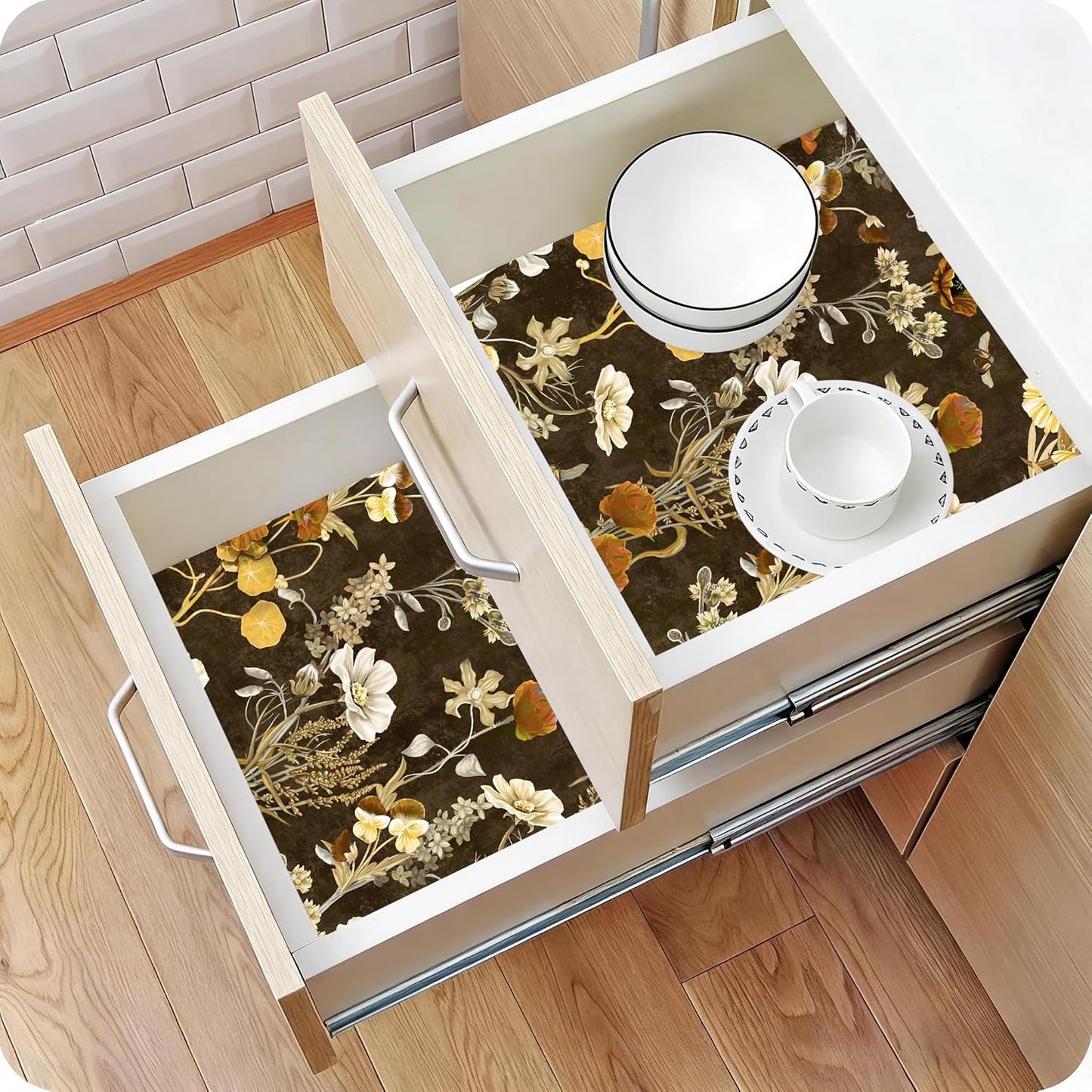 Floralplus Shelf and Drawer Liner, Self Adhesive Waterproof Floral Liner, Contact Paper for Kitchen Cabinet, Bathroom Countertop Cupboard Liners 17.7 x 78.7 in