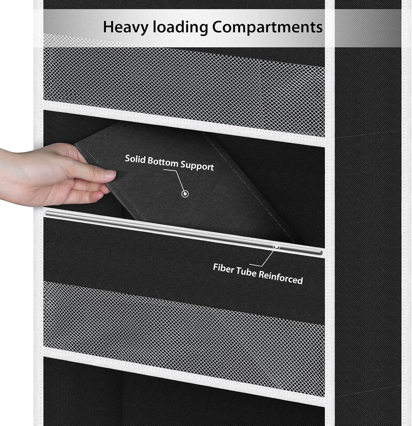Univivi 5-Shelf Fabric Door Storage Over Door Hanging Organizer with 4 Large Pockets and 3 Small PVC Pockets Nursery Closet Cabinet Wall Mount Hanging Storage Organizers for Baby Nursery (Black)