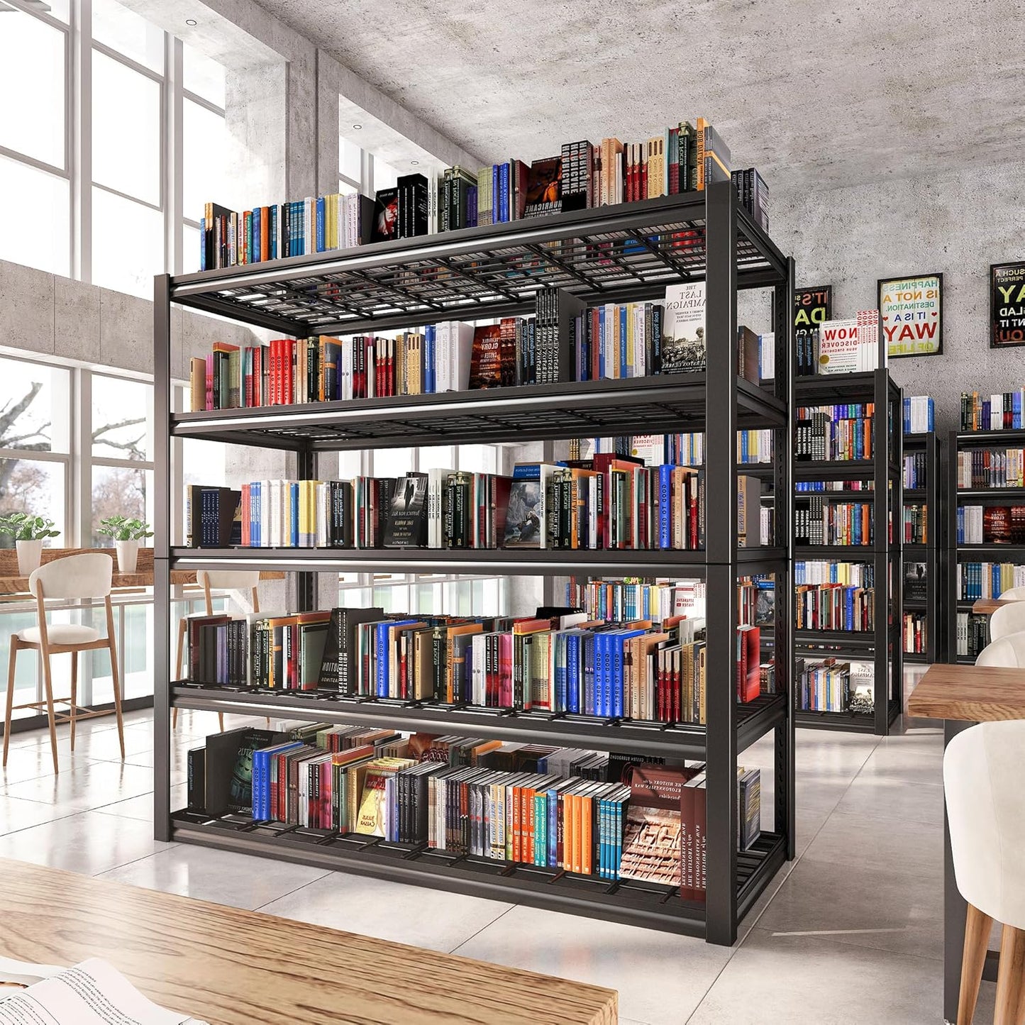 REIBII 48.2''W Garage Shelving Heavy Duty Metal Shelving 3000LBS Storage Shelves Adjustable Metal Shelves Industrial 5 Tier Garage Shelf for Basement Pantry Warehouse Supermarket, 3 Pack