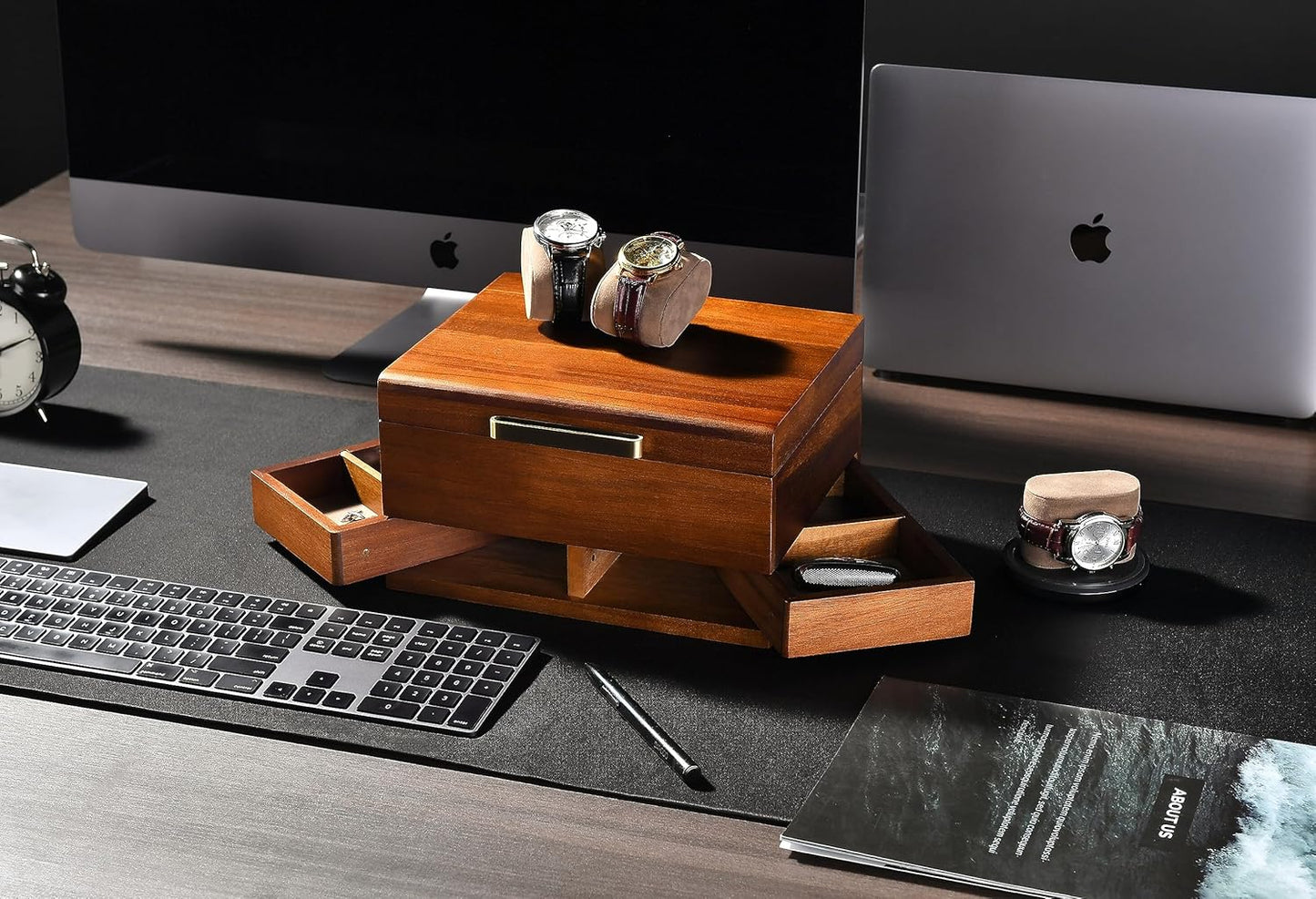 Shanik Luxury Large Watch Box for Men – 8 Slot Organizer with Velvet Pillows, Pull-Out Drawers for Accessories, Jewelry & Oversized Timepieces With Print Design
