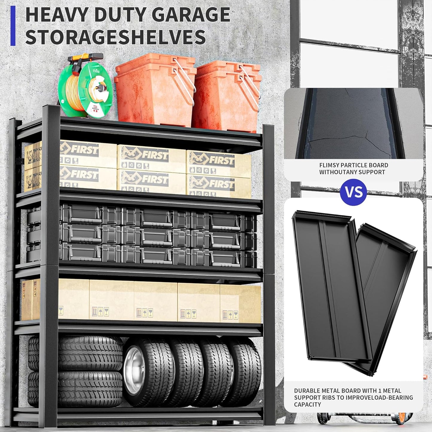 Heavy Duty Garage Shelving Unit, 72" H 2000 LBS Metal Storage Shelves, 5 Tier Adjustable Shelving Units for Organization, Heavy Duty Garage Storage Rack (72''H x 36''W x 16''D)