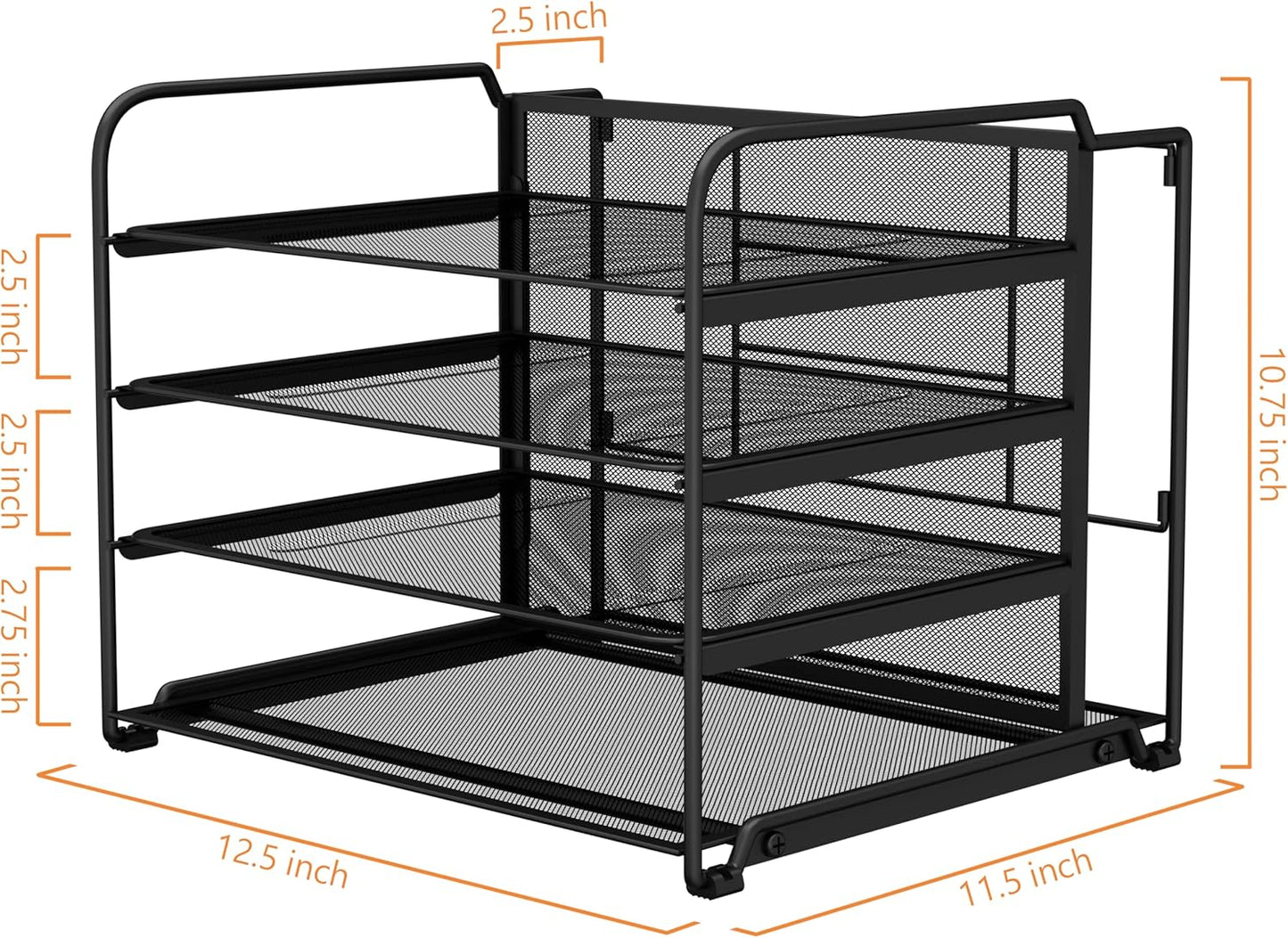 CAXXA 4 Tier Mesh Document Trays with Vertical Upright Section for Hanging File Holders, Mesh Office Supplies Desk Organizer, Black