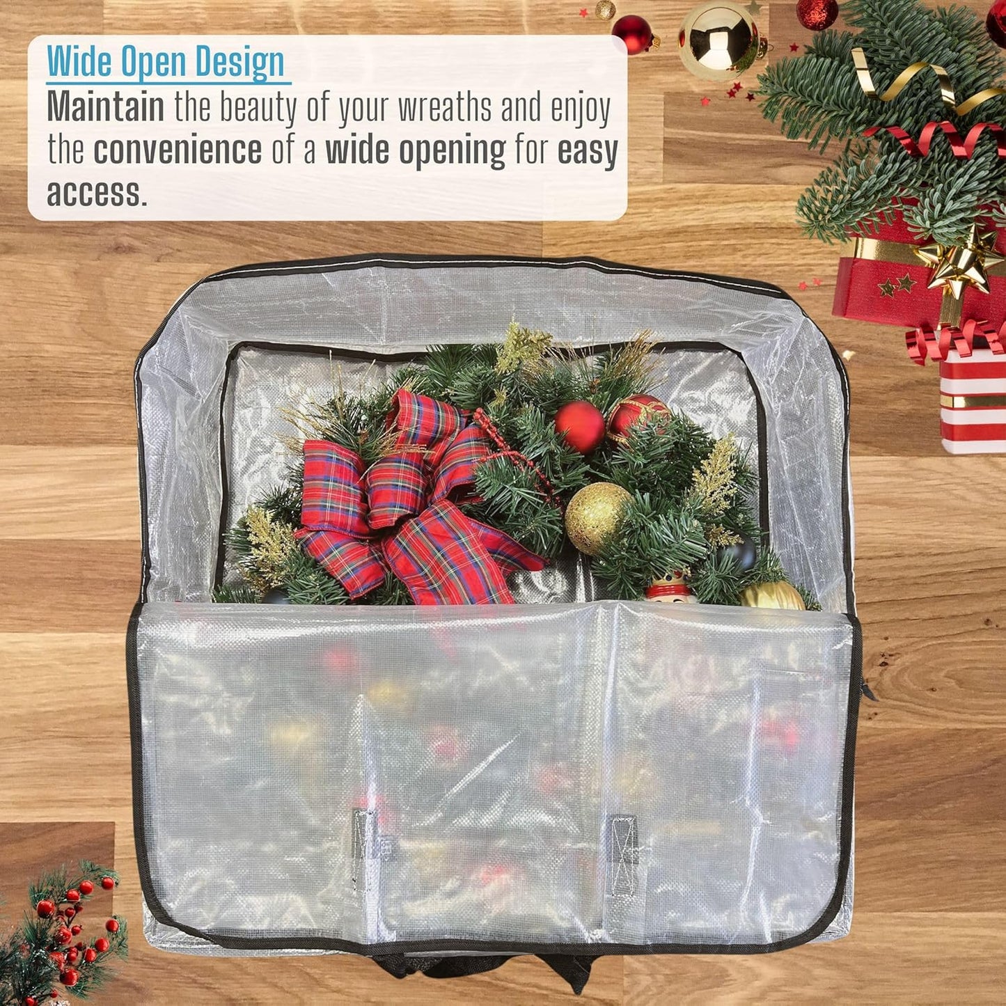 VENO 5 Pack Wreath Storage Bag, Summer, Christmas Decoration Garland Container, 30 Inch Clear Door Wreath Organizers, Moving Boxes, Packing Supplies for College (Square - 5 Pack)