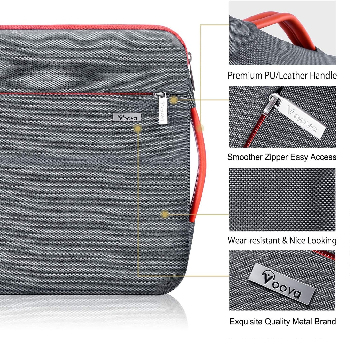 Voova Laptop Sleeve Case 15.6 16 Inch with Handle, 360° Protective Waterproof Slim Computer Bag Cover Compatible with MacBook Pro M2/M3/M4 16, HP Acer Lenovo Yoga ThinkPad Asus Laptop, Grey
