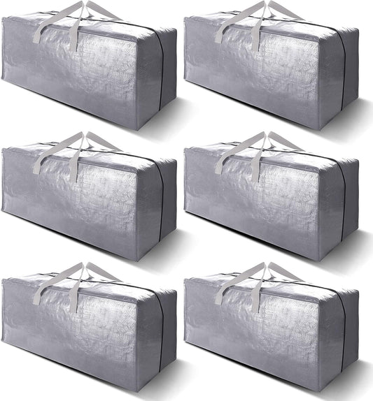 Heavy Duty Extra Large Moving Bags W/Backpack Straps - Strong Handles & Zippers, Storage Totes For Space Saving, Fold Flat, Alternative to Moving Box and Storage Bin (Set of 6, Silver)