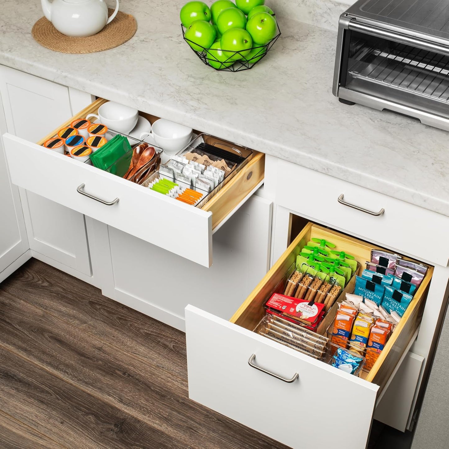 ClearSpace Plastic Pantry Organization and Storage Bins with Removable Dividers – Perfect Kitchen Organization or Kitchen Storage – Refrigerator Organizer Bins, Cabinet Organizers (2 Pack XL)