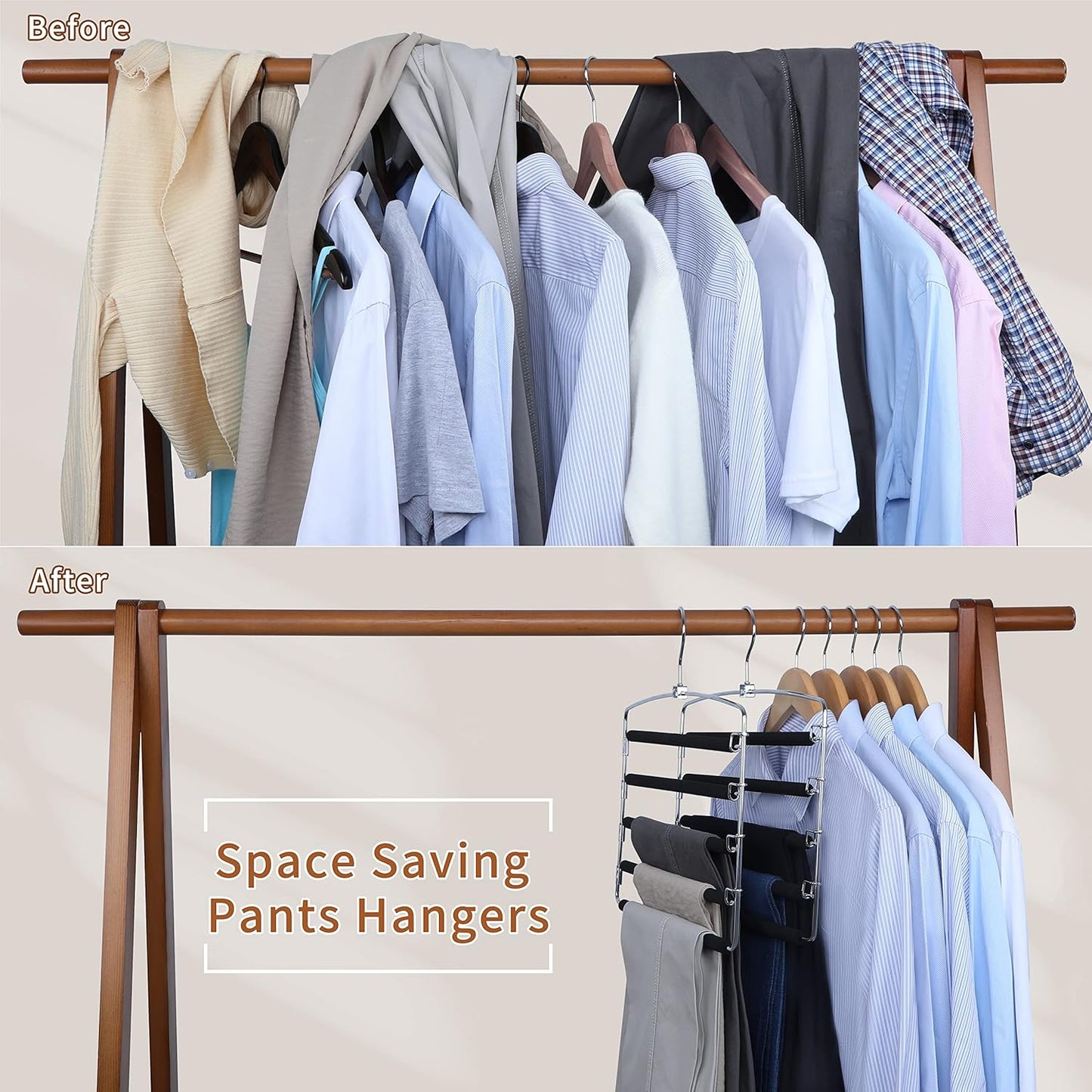 TOPIA HANGER Pants Hangers Space Saving, 3-Pack Swing Arm Pants Organizer for Closet, Non-Slip Foam Padded Organizer Hanger for Multi Slacks, Jeans, Trousers, Skirts, Scarfs (Black)-CT27B