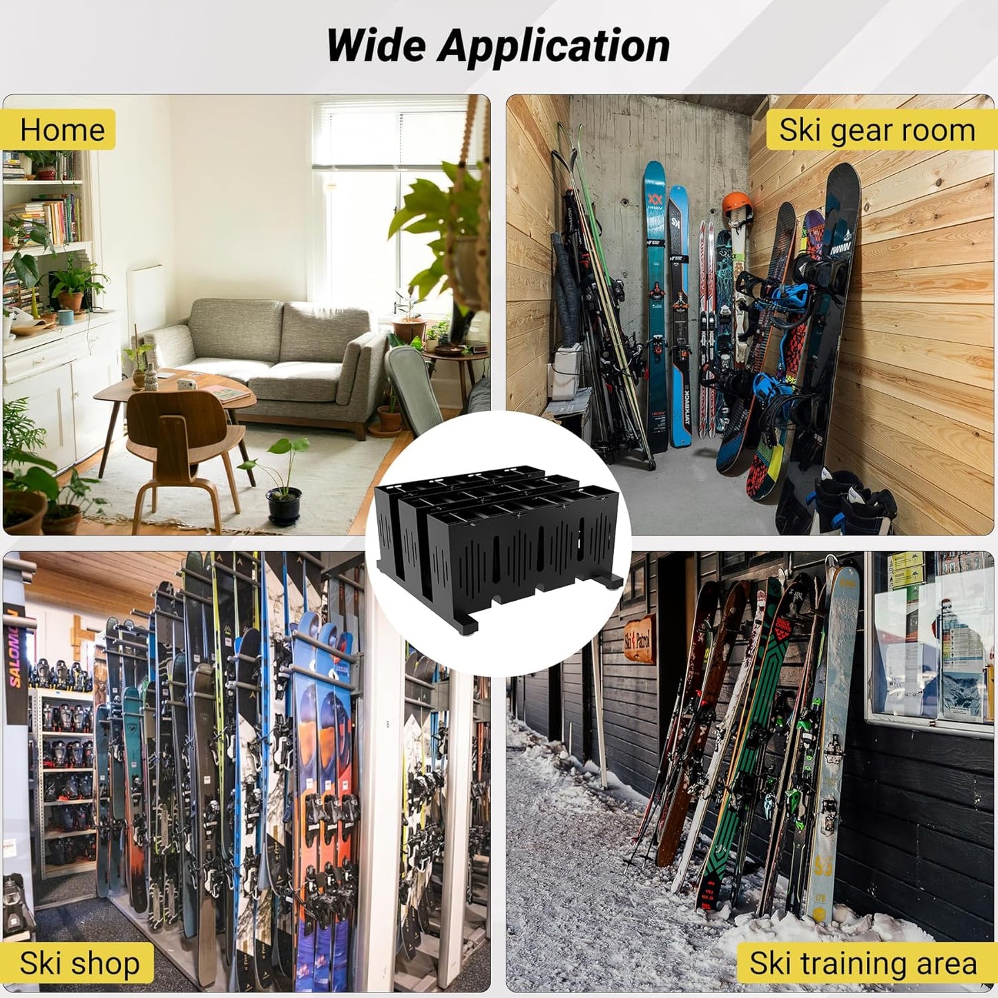 12-Pair Ski Storage Rack w/Width-Adjustable Fixing Bars, Heavy Duty Metal Freestanding Ski Rack - Ideal Organizer for Garage, Home and Store, 26" L ×25.2" W ×13.6" H
