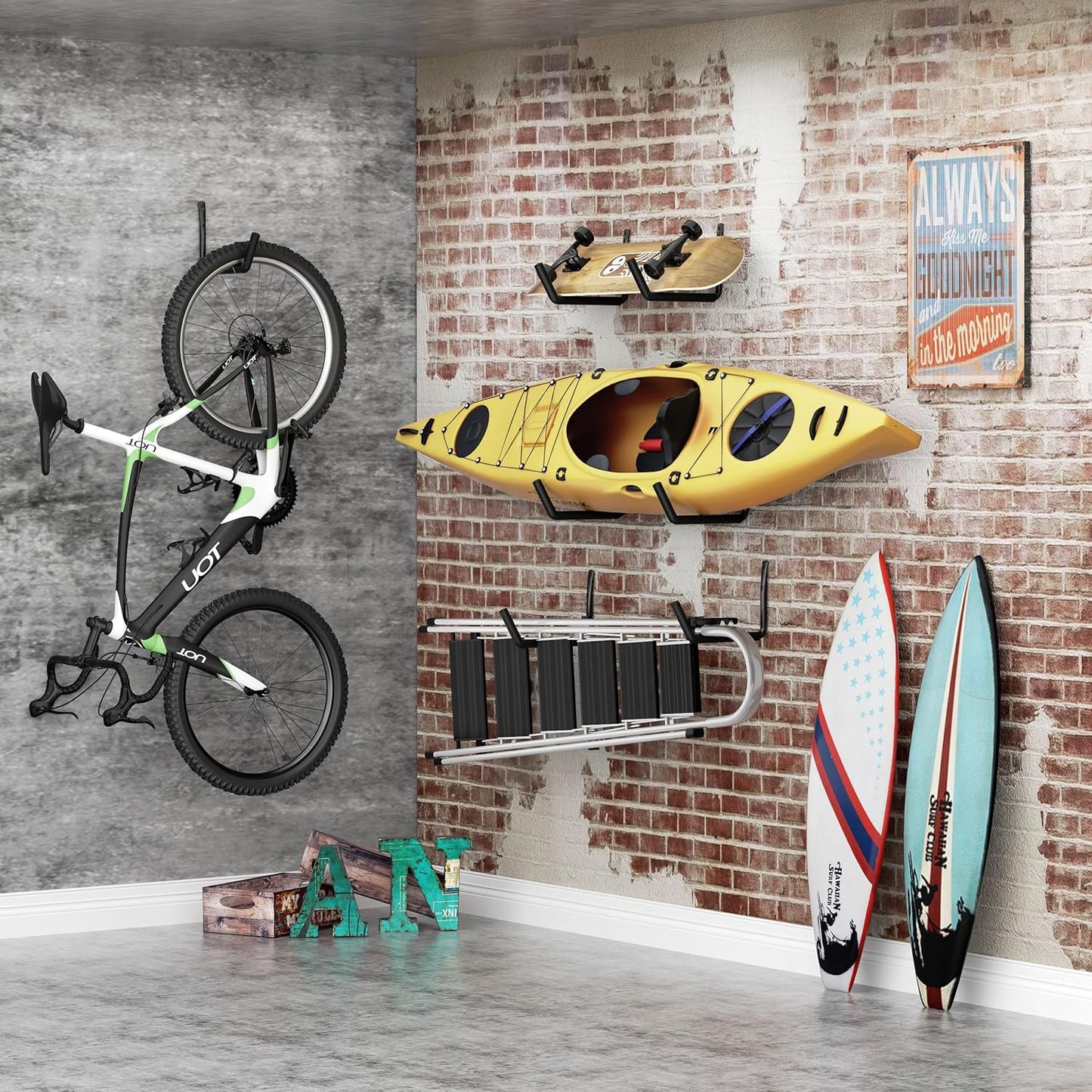 niffgaff Heavy Duty Garage Storage Hooks - 120 LB Capacity Wall Mounted Rack for Kayaks, Ladders, and Bikes