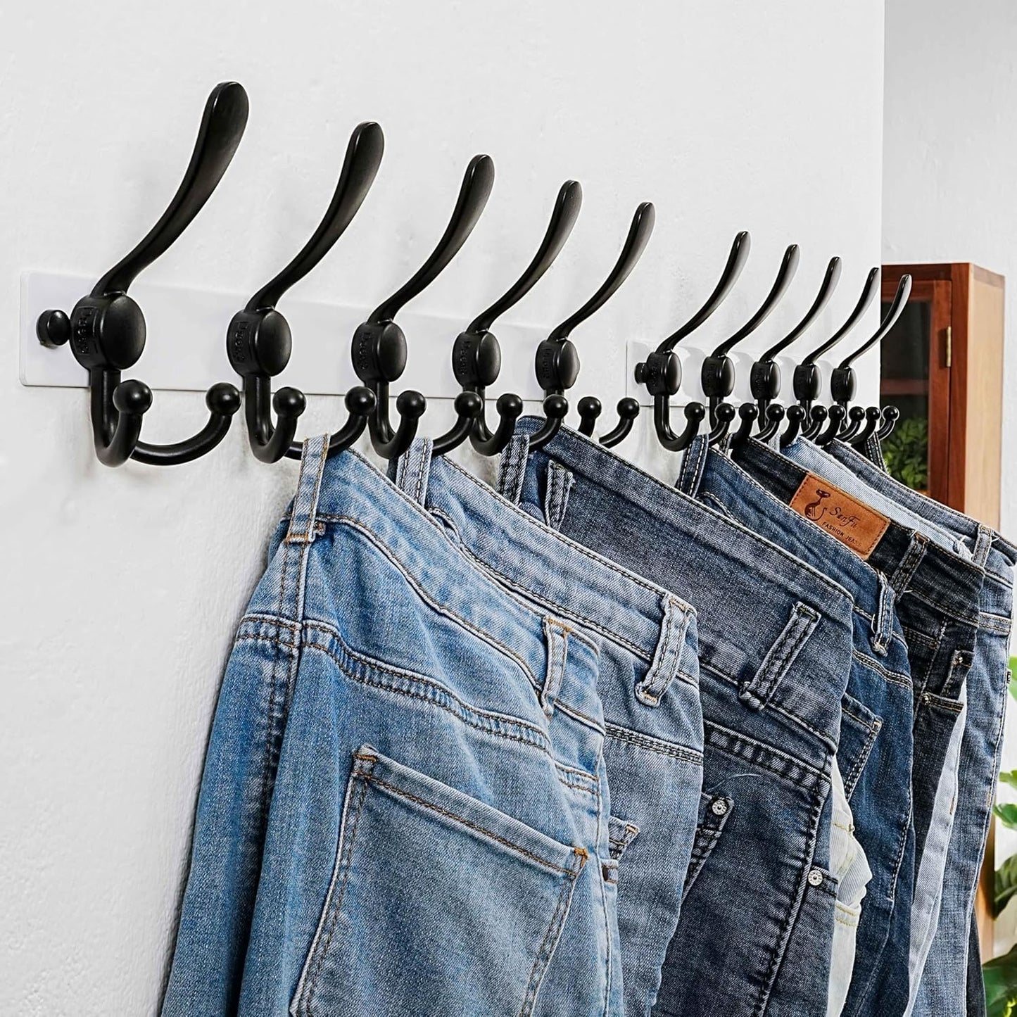 Dseap Coat Rack Wall Mount 2.0 Pro: Heavy Duty 300% Thicker, 16" Stud Mount, Stainless Steel Wall Coat Hooks Hanger for Clothes Jackets Hats Entryway Closet, MaxStrong Series, White & Black, Pack of 2