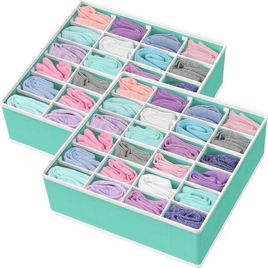 Simple Houseware 2 Pack Closet Sock Organizer, 24 Cell Drawer Divider, Turquoise