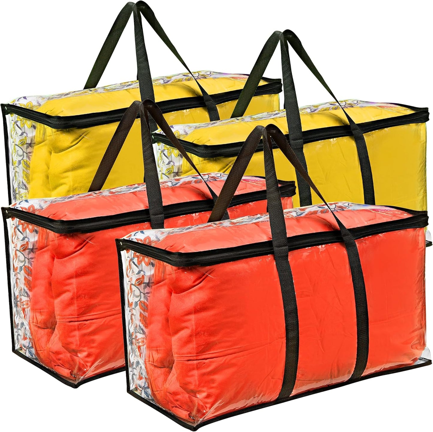 4 Pack Clear Large Moving Bags, Heavy Duty Storage Bags, College Totes, Storage Bins, for Organizing Blankets, Clothing for College, Dorm, Packing, Durable with Zipper and Handle 25x14x12