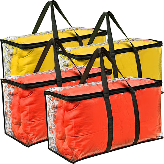 4 Pack Clear Large Moving Bags, Heavy Duty Storage Bags, College Totes, Storage Bins, for Organizing Blankets, Clothing for College, Dorm, Packing, Durable with Zipper and Handle 25x14x12