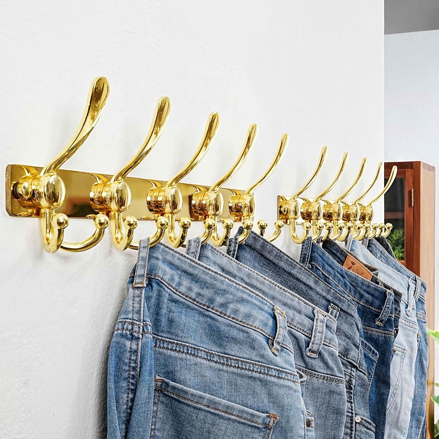 Dseap Coat Rack Wall Mount 2.0 Pro: Heavy Duty 300% Thicker, 16" Stud Mount, Stainless Steel Wall Coat Hooks Hanger for Clothes Jackets Hats Entryway Closet, MaxStrong Series, Gold, Pack of 2