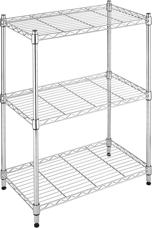 Whitmor 3 Tier Shelving Unit, Metal Storage Shelves, 400 lbs Capacity per Shelf, 1200 lbs Total, Adjustable Heavy Duty Shelf for Kitchen, Garage, Plant, 23" L x 13" W x 30" H, Chrome