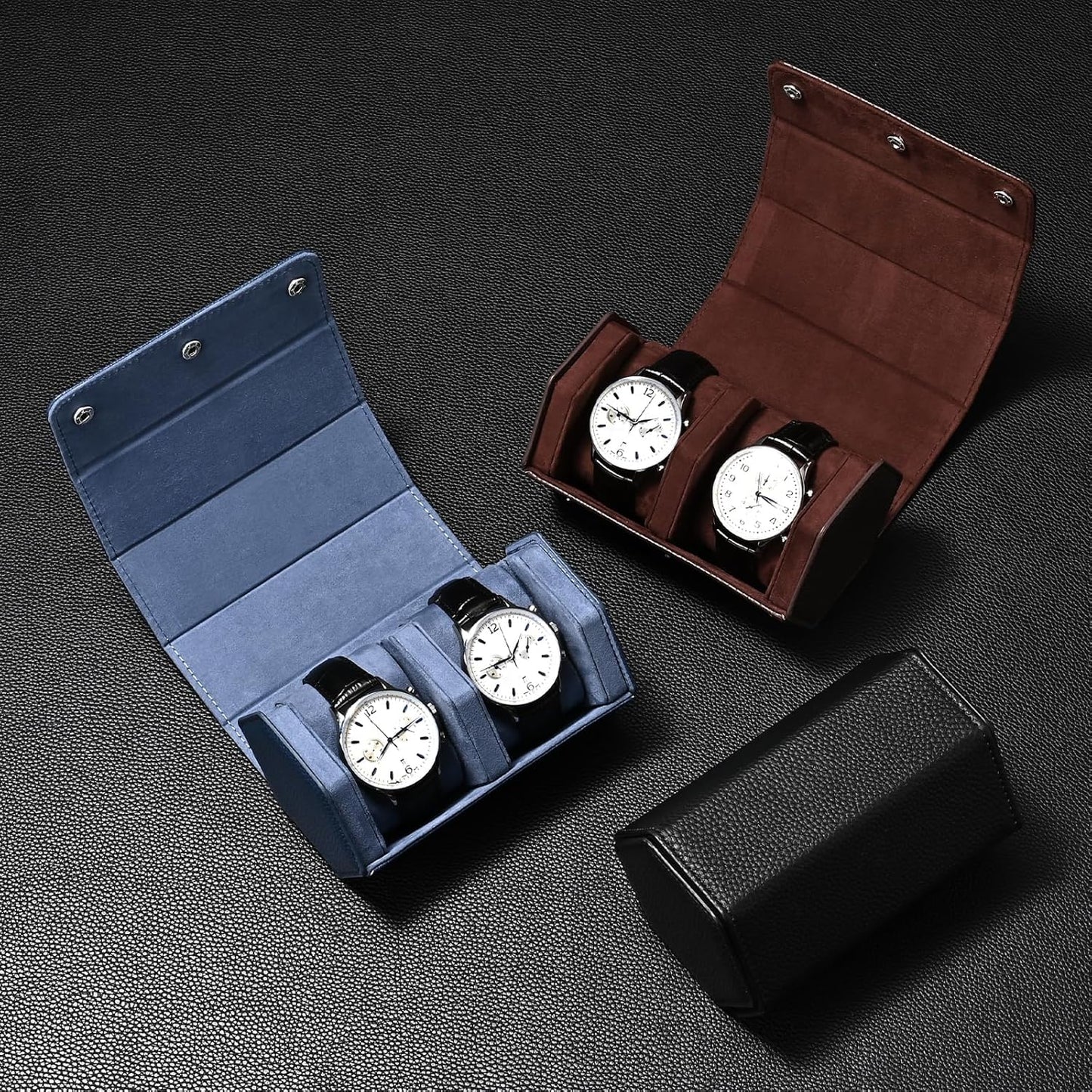 Oirlv Luxury Hexagonal Leather Watch Travel Case Watch Organizer Case for Men Portable Jewelry Storage Roll Organizer(2-Slot,Brown)