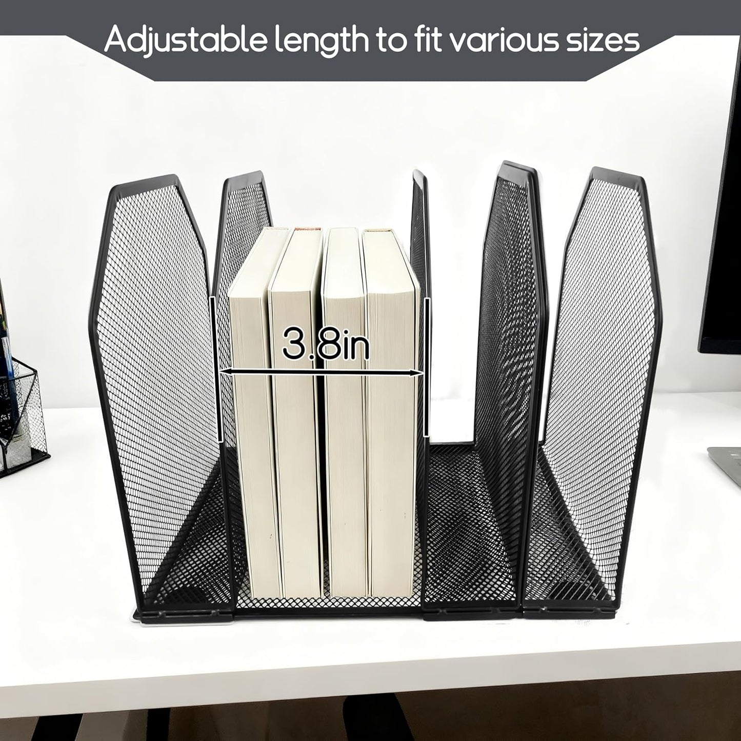 Adjustable Desk File Organizer,Detachable Office Folder Organizer,Compact Vertical Desk File Holder,Wrought Iron Paint,Suitable for Home, School, Office Classrooms (Black - 5 grids)