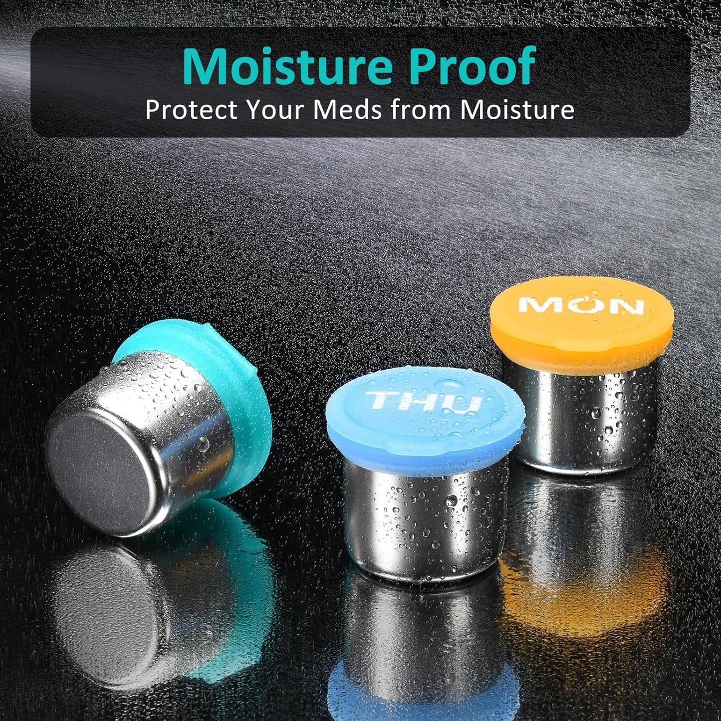 Weekly Metal Pill Case 7 Day, Stainless Steel Pill Box Organizer for Travel, Waterproof Medicine Container, Portable Daliy Pill Holder for Vitamins Fish Oils (Rainbow-7days)