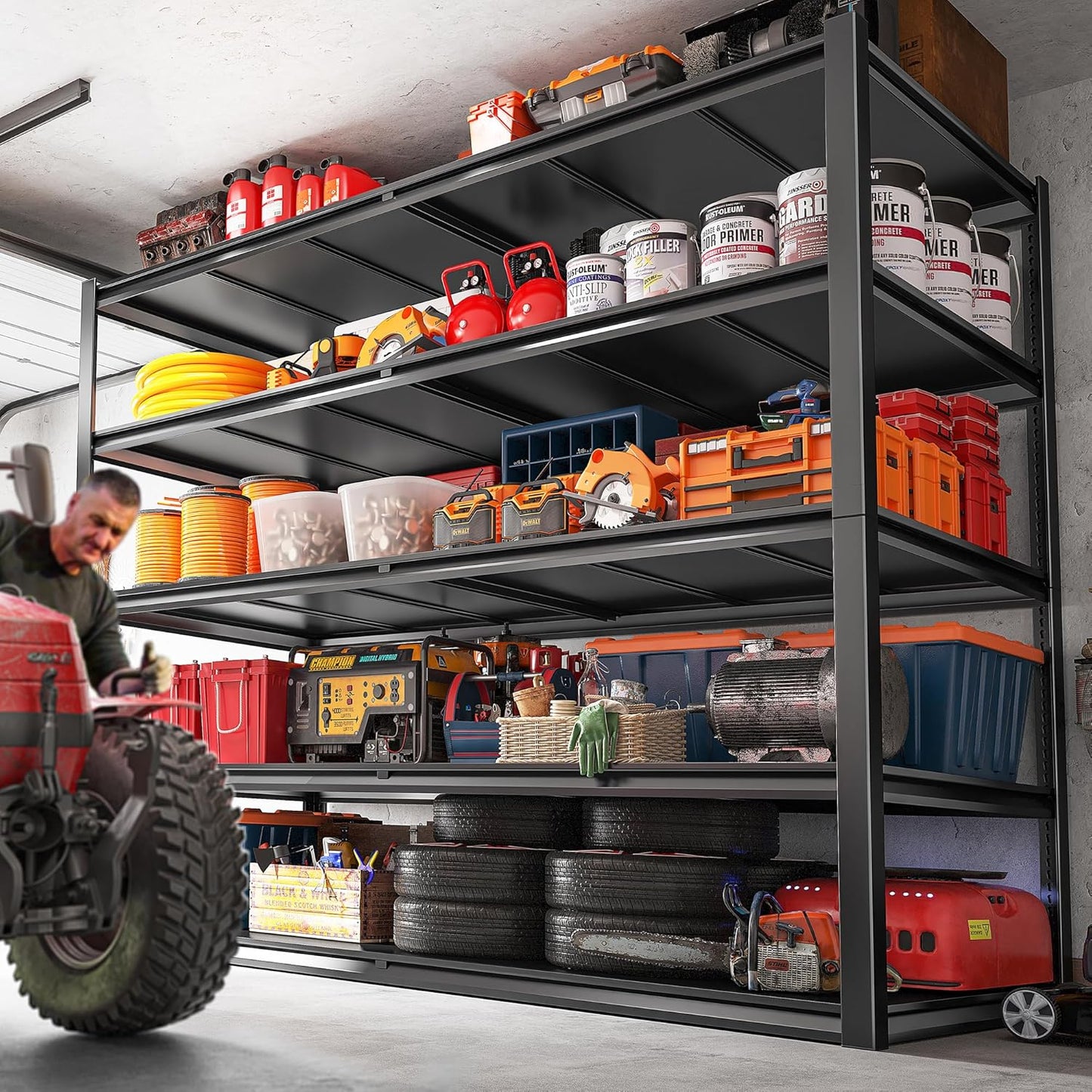 REIBII Garage Shelving 78" H, Storage Shelves Heavy Duty Shelving Unit Load 3000LBS, 5 Tier Adjustable Metal Shelves for Warehouse, Basement, Pantry, Factory, 55" W x 26" D x 78" H