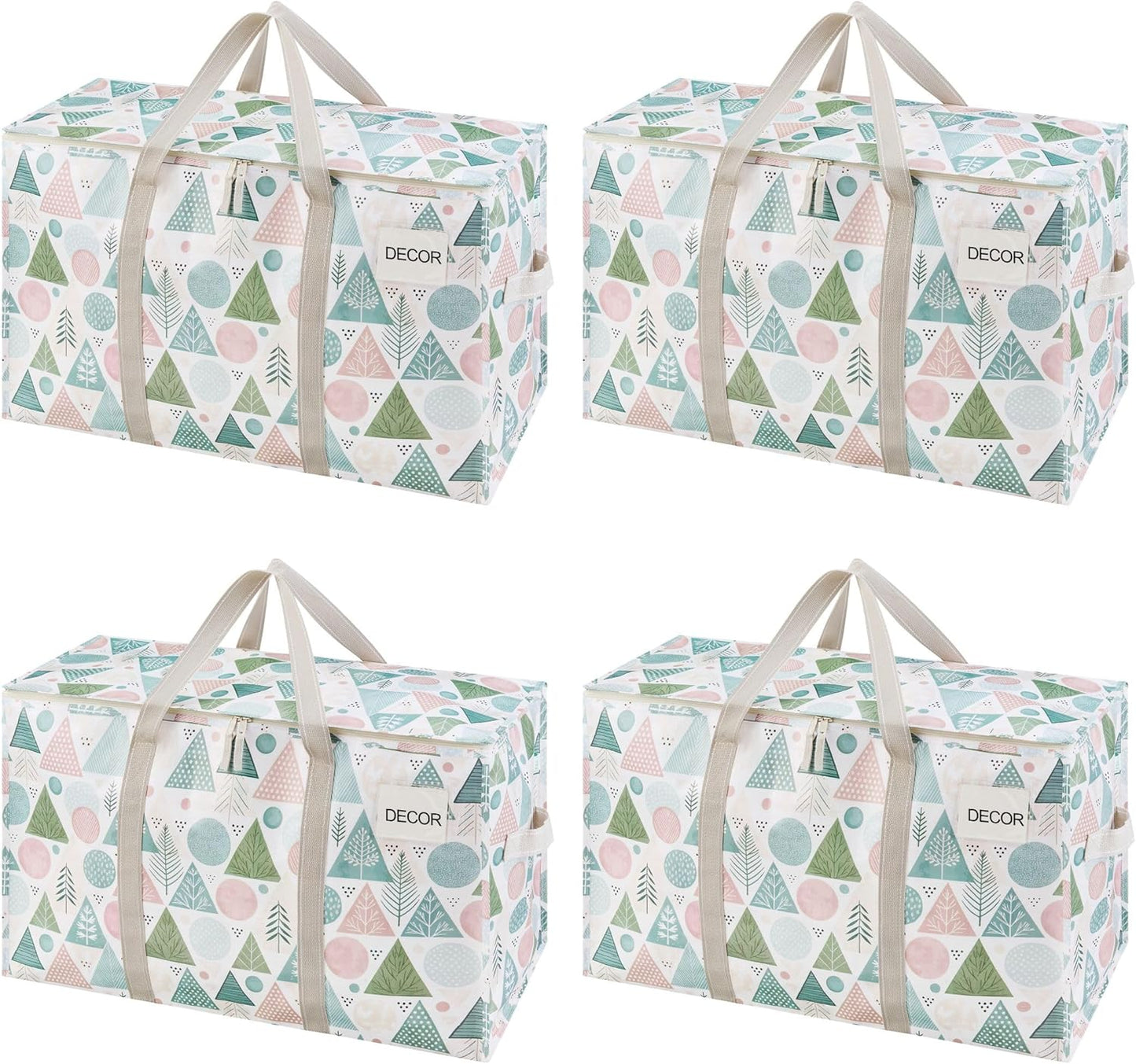 VENO 4 Pack Moving Bags and Large Christmas Storage Bins with lids. Alternative to Moving Boxes, Packing Supplies for College. Extra Large Heavy Duty Totes for Packaging (Pastel Forest, 4 Pack)