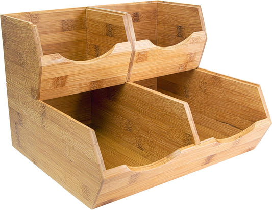 HOMESTEAD Bamboo Pantry Storage Bins - Stackable Baskets, Potato and Onion Storage for Pantry Organization, Set 3 Pieces