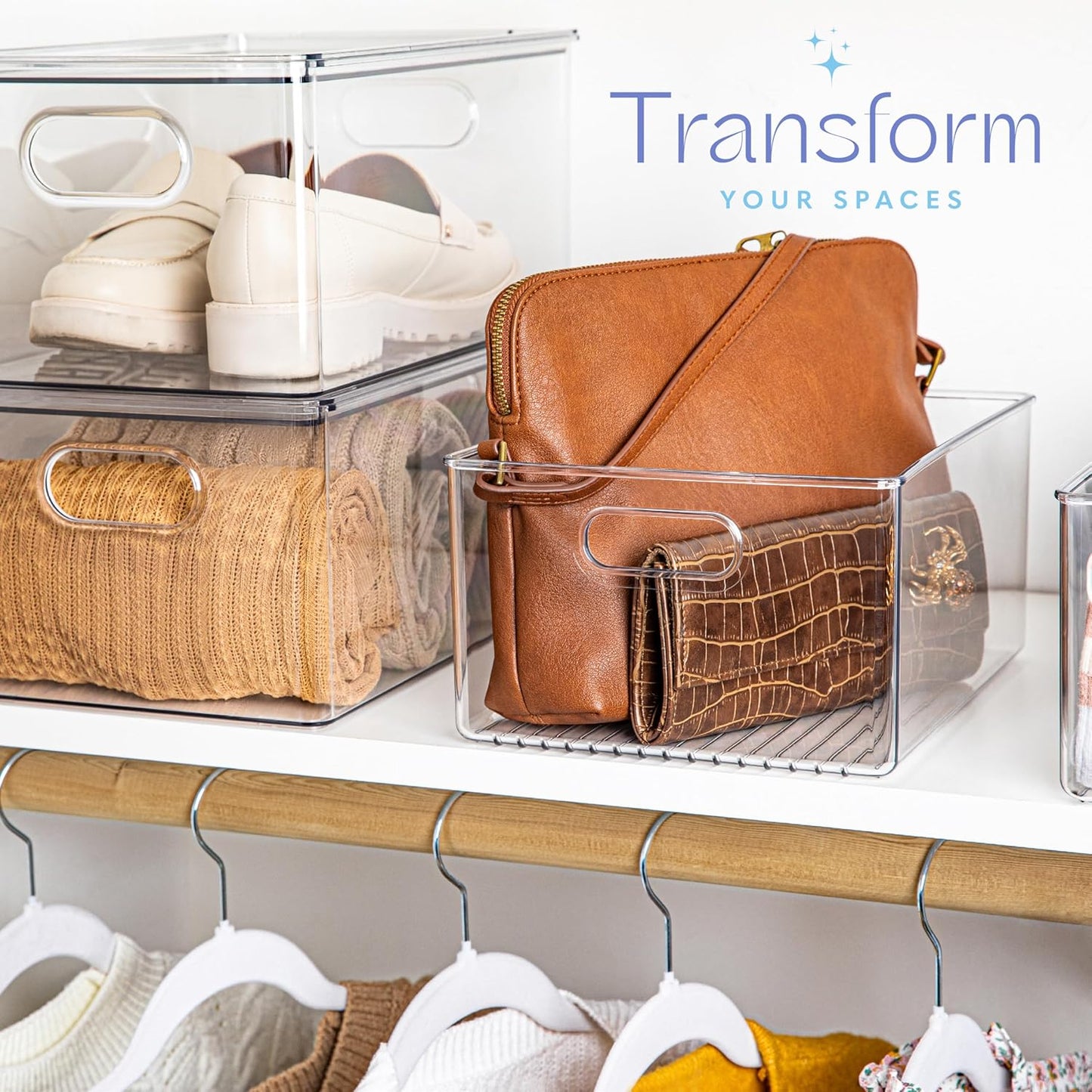 primebox Clear Plastic Organizer Bins with Handles for Home Organization. Storage Containers for Organizing Fridge, Freezer, Cabinet. Pantry, Great for Kitchen, Garage, Laundry Room. 10"x8"x5"