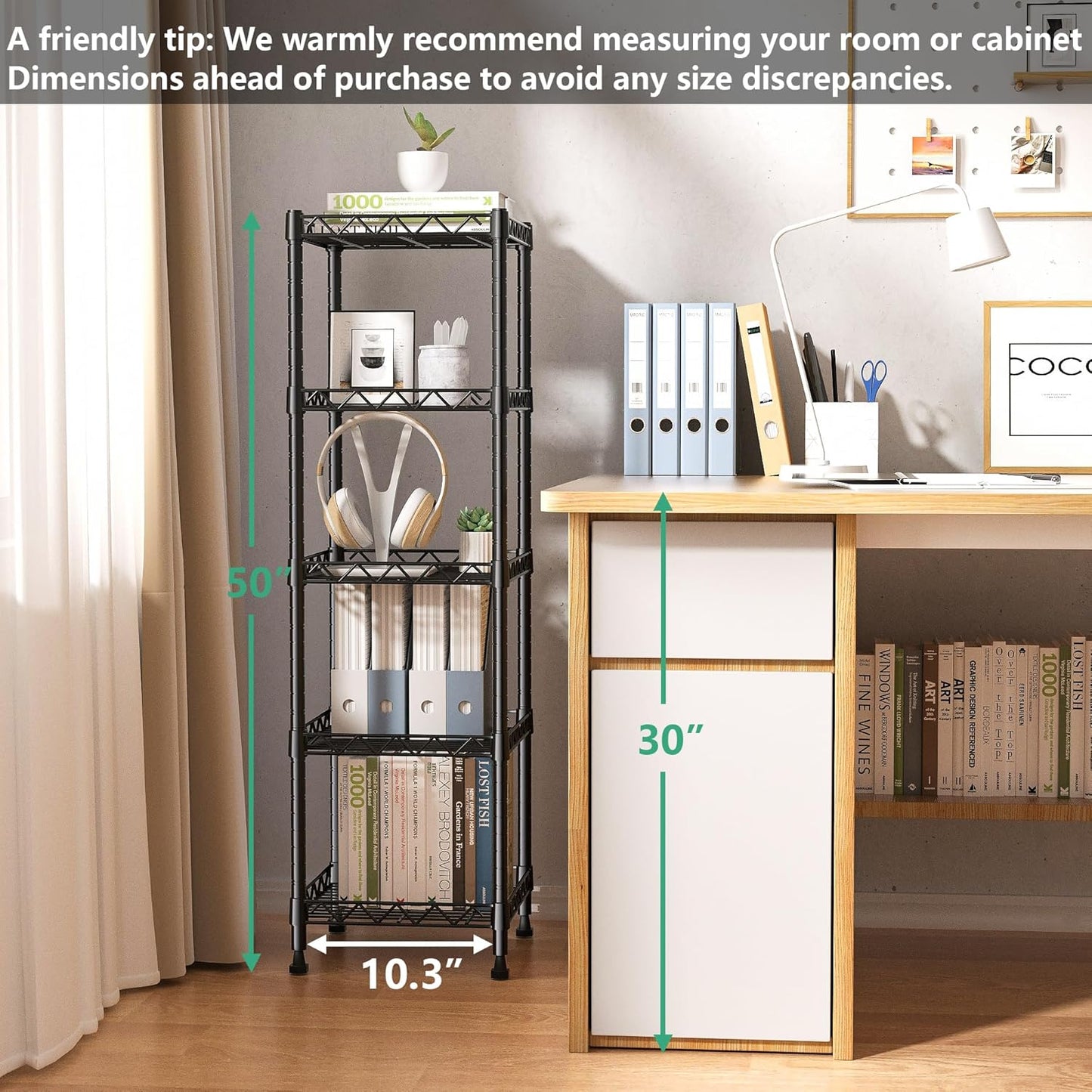 GIOTORENT 5 Tier Standing Shelving Metal Units, Adjustable Height Wire Shelf Display Rack for Laundry Bathroom Kitchen 11.8 W x 11.8 D x 50 H (5-Tier, Black)