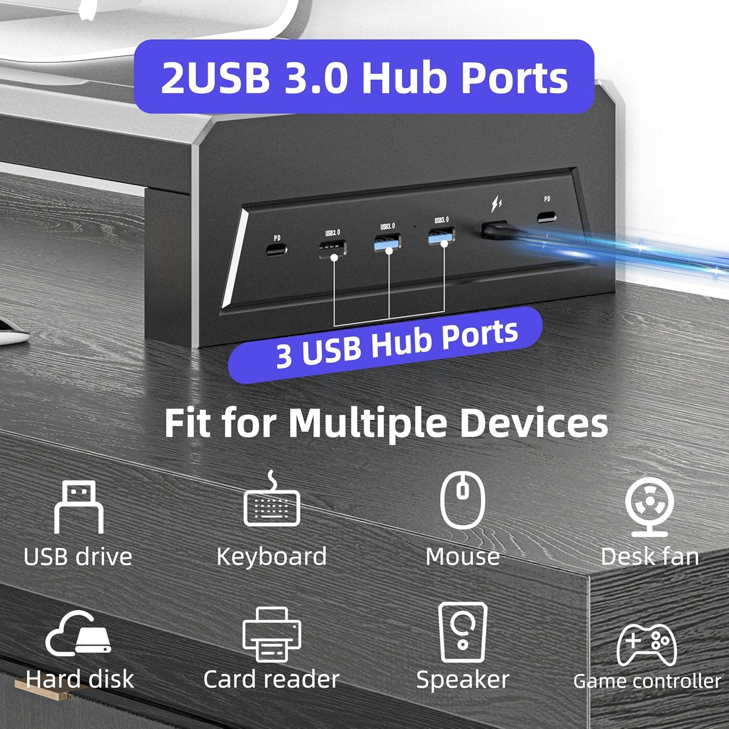 All-in-One Dual Monitor Stand Riser, 5USB Ports and WirelessCharging Pad for MonitorsDesk Organizer for PC, iMac (Wireless Charging, Two-layer 700mm)