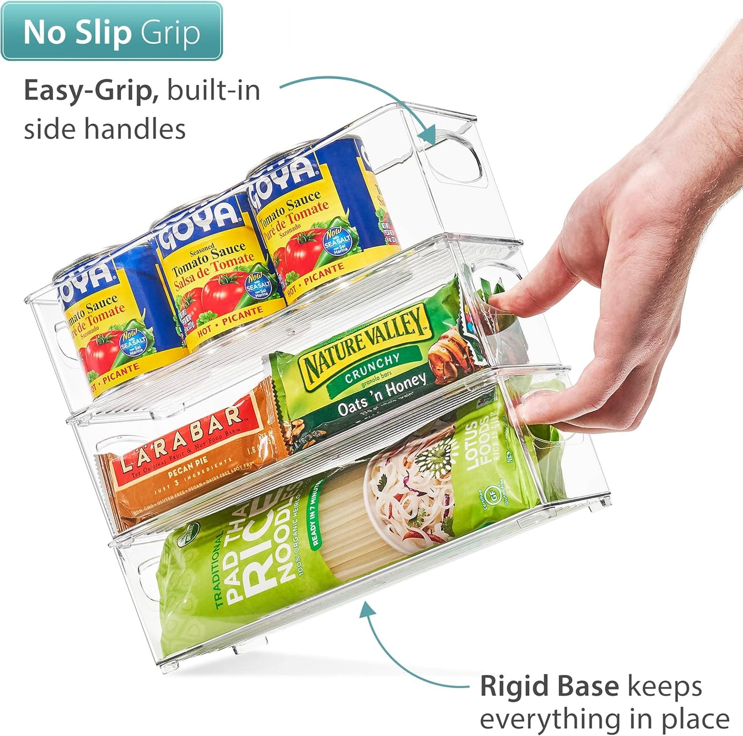 Sorbus Stackable Refrigerator Organizer Bins - Clear Storage Bins for Kitchen Pantry, Freezer & Fridge Organization - Food Organizing Plastic Containers with Handles for Countertops & Drawers (4 Pack)