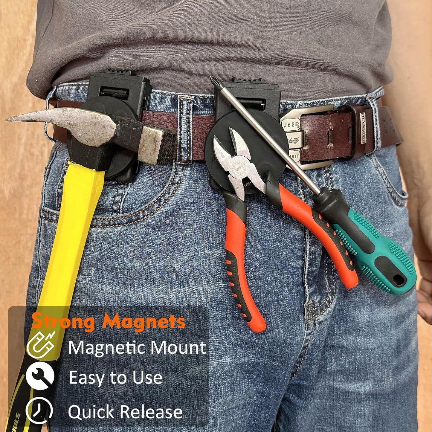 MUTUACTOR Tool Holster Belt Clip,Heavy-Duty Magnetic Tool Holder for Belt Clip,Anti-Slip Strong Magnetic Clips Tool Belt Accessories for Hammer Screwdrivers Adjustable Wrench Heavy Tools Hardware