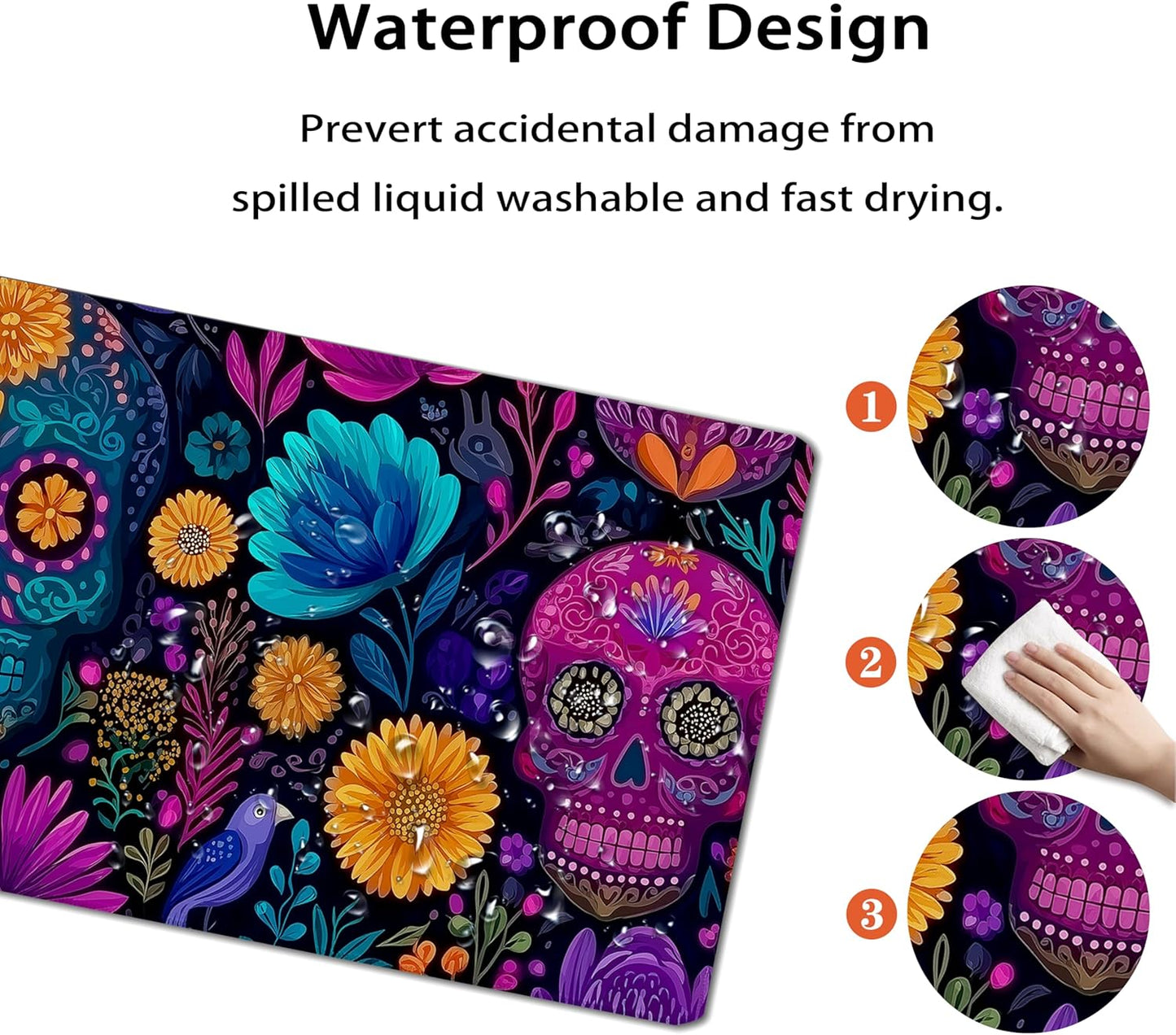 31.5”x11.8”Large Gaming Mouse Pad for Desk, Mouse Mat with Seamed Edges, Waterproof Desk Pad, Non-Slip Rubber Base, Keyboard Pad Computer Mat, Big XL Mousepad-Skull Flower