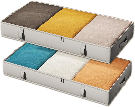 Vailando Storage Containers, 6 Inches Tall 60L Underbed Storage Bins with Sturdy Handles and Sidewalls, Closet Organizer for Clothes, Blankets, Seasonal Items, Gray, 2-Pack