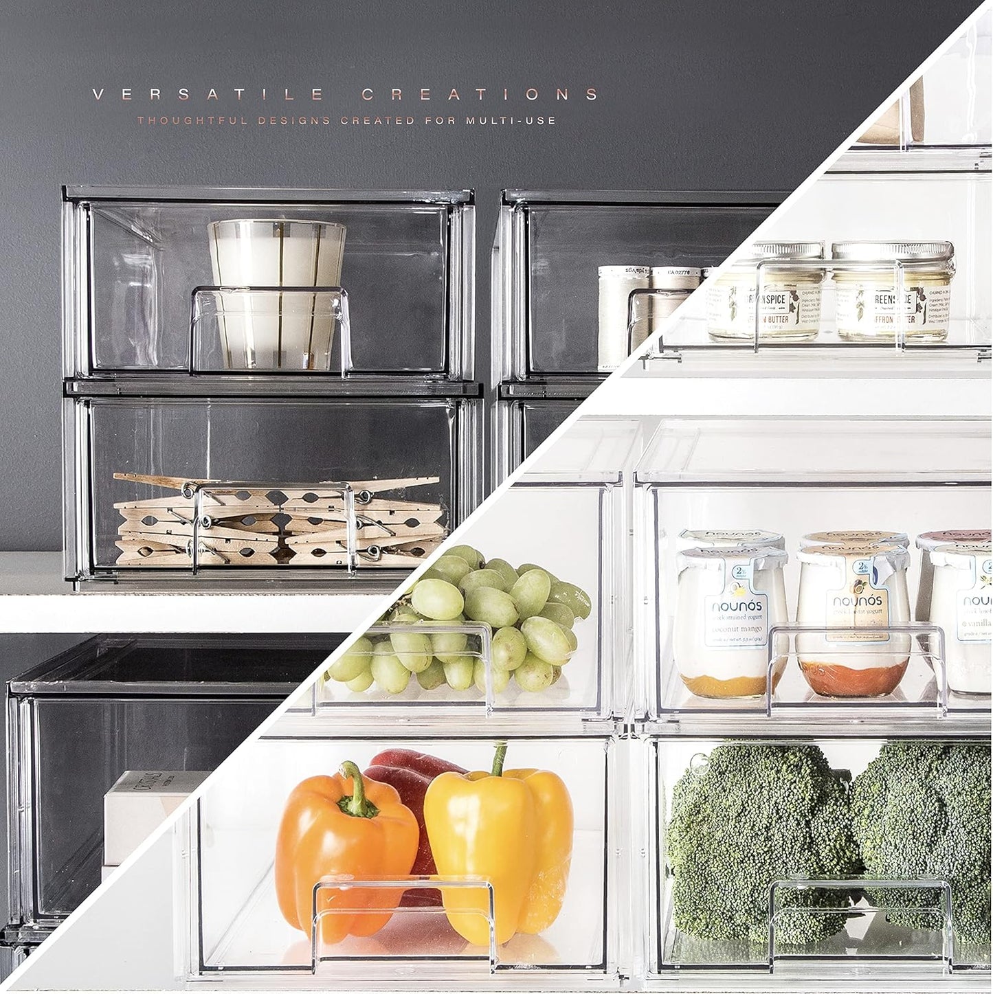 BINO | Stackable Plastic Storage Drawers, Small - 6 Pack | THE CRATE COLLECTION | Multi-Use Storage Bins with Drawers | BPA-Free | Pantry Organization | Home Organization | Fridge Organizer