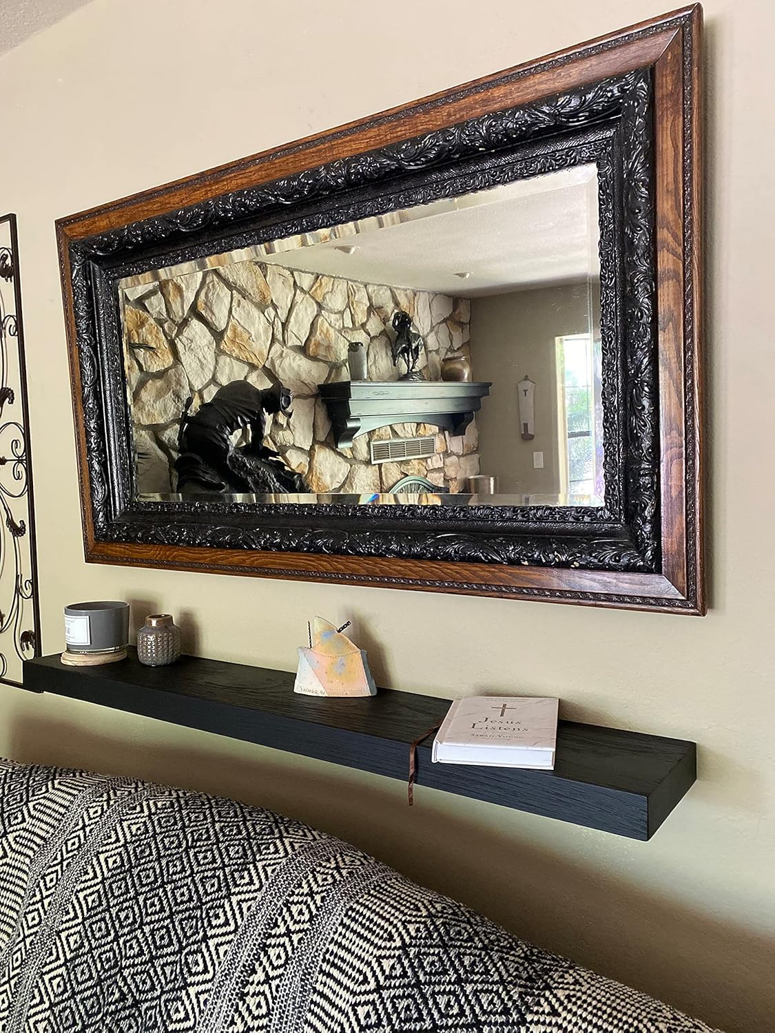 joelsantiques 42 Inch Wooden Elite Floating Shelves for Wall - 42x8x2 in - Made of Natural Wood - Heavy Duty Rustic Wall Shelves Made in USA - Perfect for Living Room, Kitchen - Black