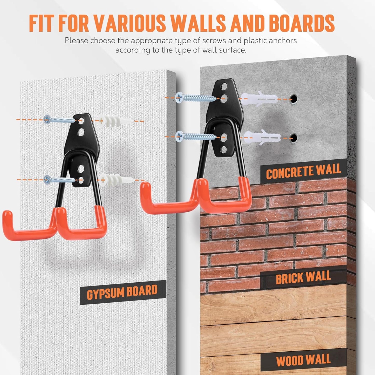 TONDA Garage Hooks, 20 Pack Garage Organization, Wall Storage Hooks Heavy Duty for Hanging Bike, Ladder, Garden Tools, Hose and Ropes, Orange
