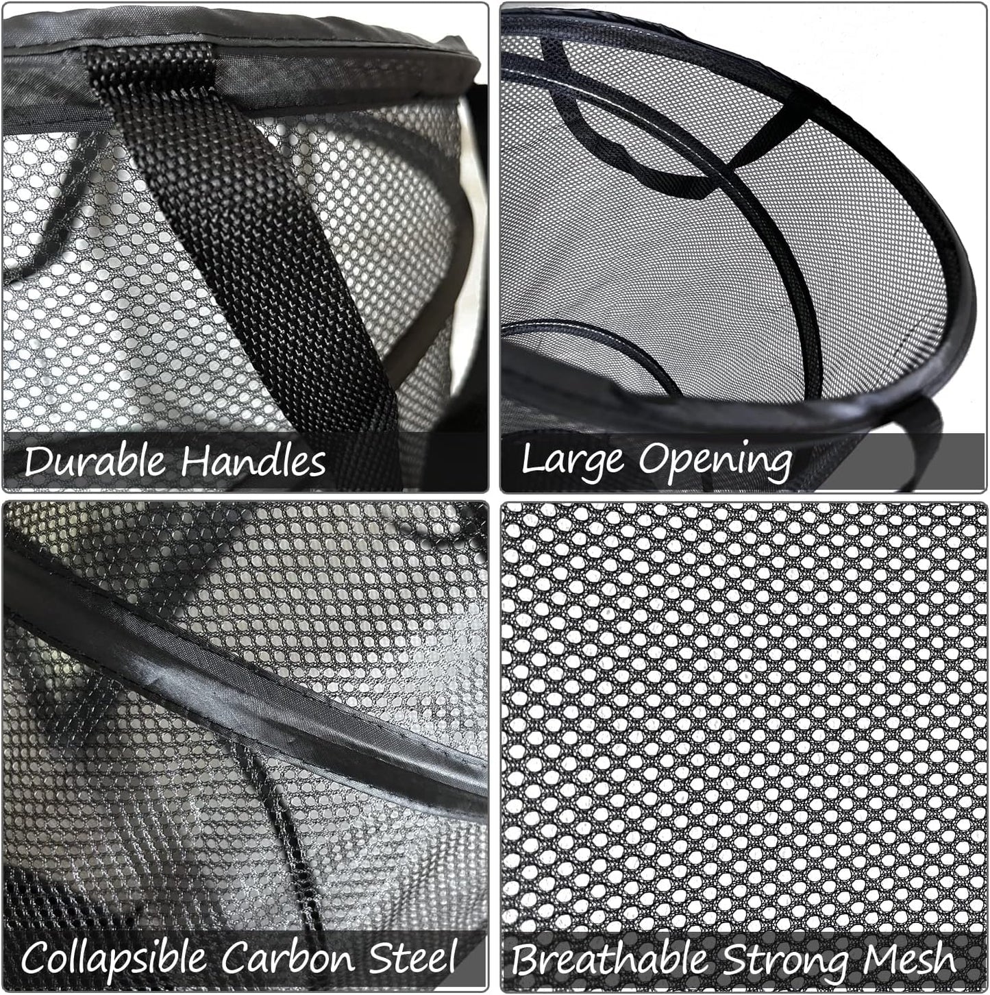BATTOO Black X-Large Collapsible Laundry Basket Foldable Mesh Pop Up Hamper with Handles for Laundry Room, Bathroom, Kids Room, College Dorm, Travel, Camping, Gift Basket