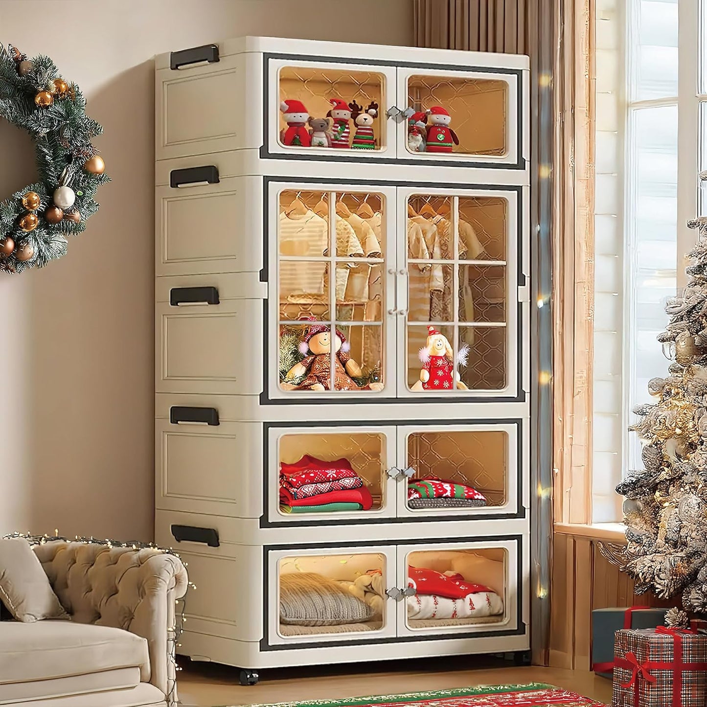 SunSettler Storage Cabinets with Lids, Stackable Storage with Wheels, Collapsible Storage with Doors, Home Office Dorm Organizer Essential