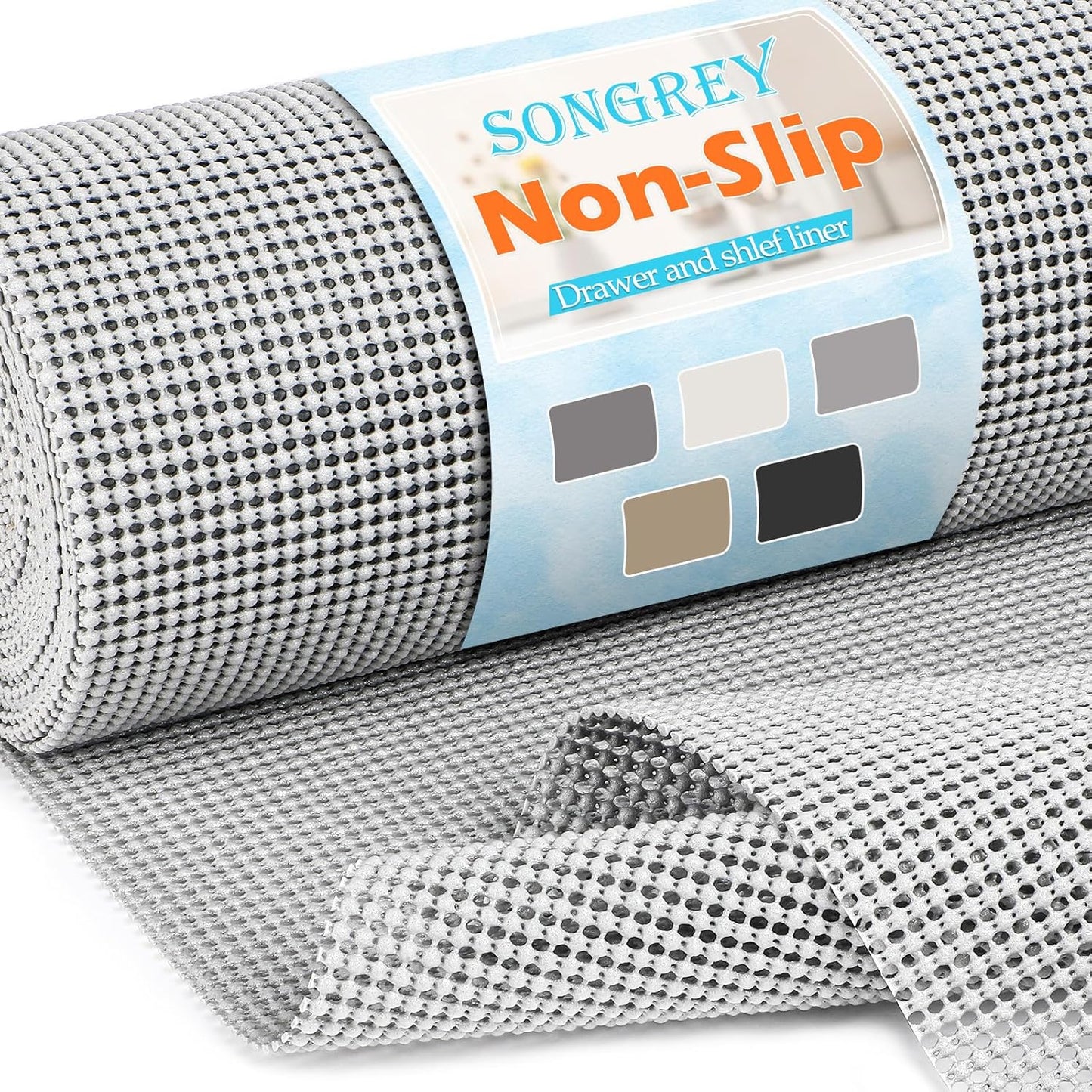 Songrey Non-Adhesive Drawer and Shelf Liner, Non Slip Cabinet Liners, Protect Kitchen Cupboard, Bathroom Drawers, Breathable, Thick Strong Grip mat (12IN x 10FT, Light Gray)