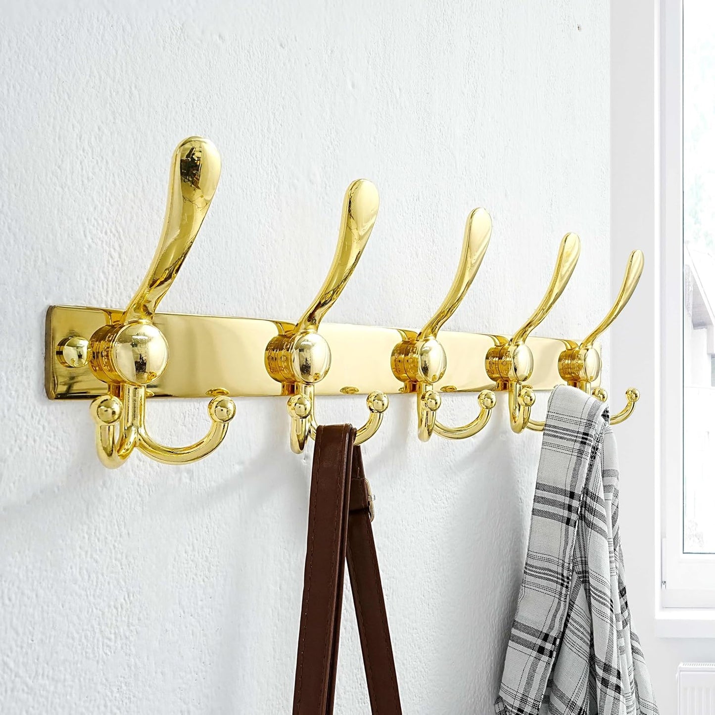 Dseap Coat Rack Wall Mount 2.0 Pro: Heavy Duty 300% Thicker, 16" Stud Mount, Stainless Steel Wall Coat Hooks Hanger for Clothes Jackets Hats Entryway Closet, MaxStrong Series, Gold, Pack of 2