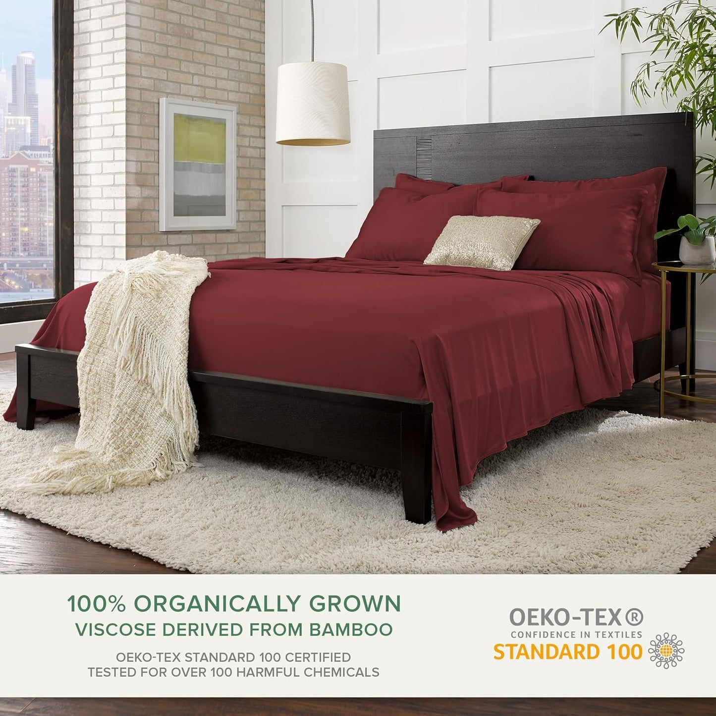 Queen Pillowcases by Pure Bamboo, Genuine 100% Organic Viscose Derived from Bamboo, Luxuriously Soft & Cooling, Double Stitching, Envelope Closure (2 Queen Pillowcases, Merlot)