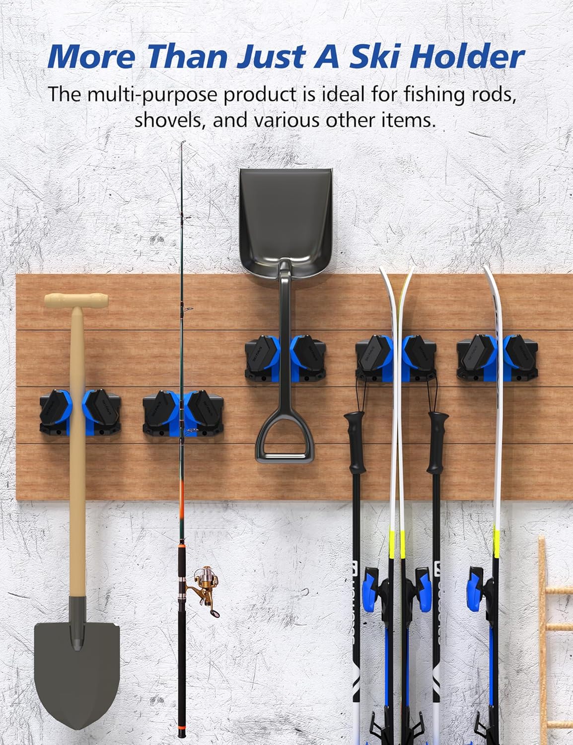 Ski & Snowboard Wall Rack, Ski Wall Mount & Ski Rack Wall Mount for Garage Space-Saving, Winter Gear Organizer, Fits Any Ski or Snowboard, Nonslip Ski Holders, Garage Organization, 1 Pack