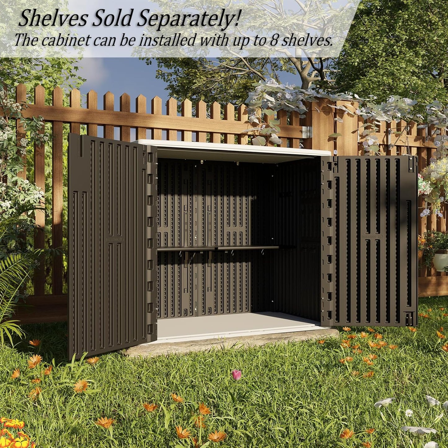HOMSPARK Outdoor Storage Shed Weather Resistance, Patio Storage Cabinet Lockable Resin Tool Shed for Storage of Bike, Trash Cans, Garden Tools (Black, 40 Cu.ft)