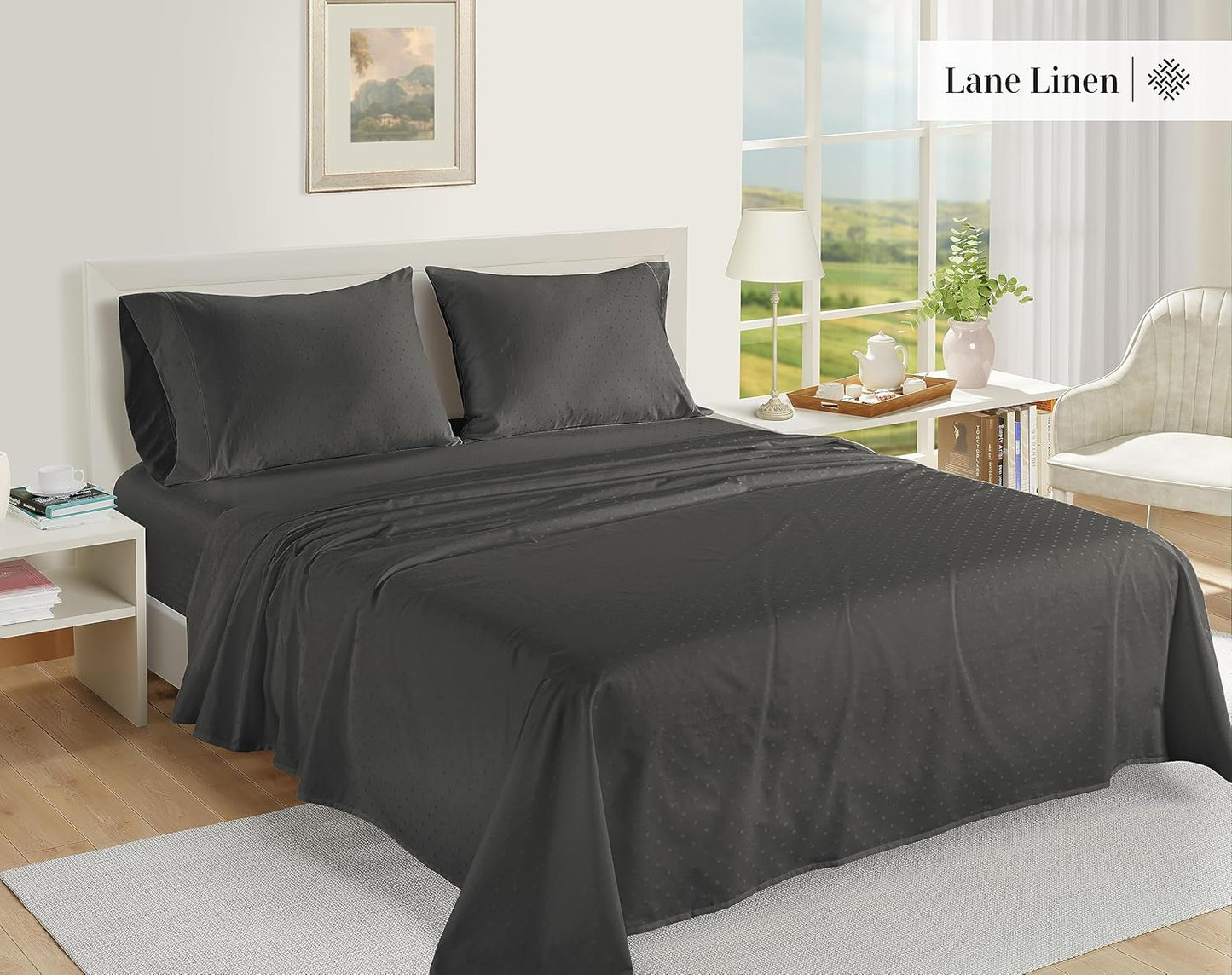 LANE LINEN Pillows Queen Size Set of 2, Soft 100% Egyptian Cotton, Cool & Smooth 1000 Thread Count Pillow Cases - Swiss Dot - Charcoal