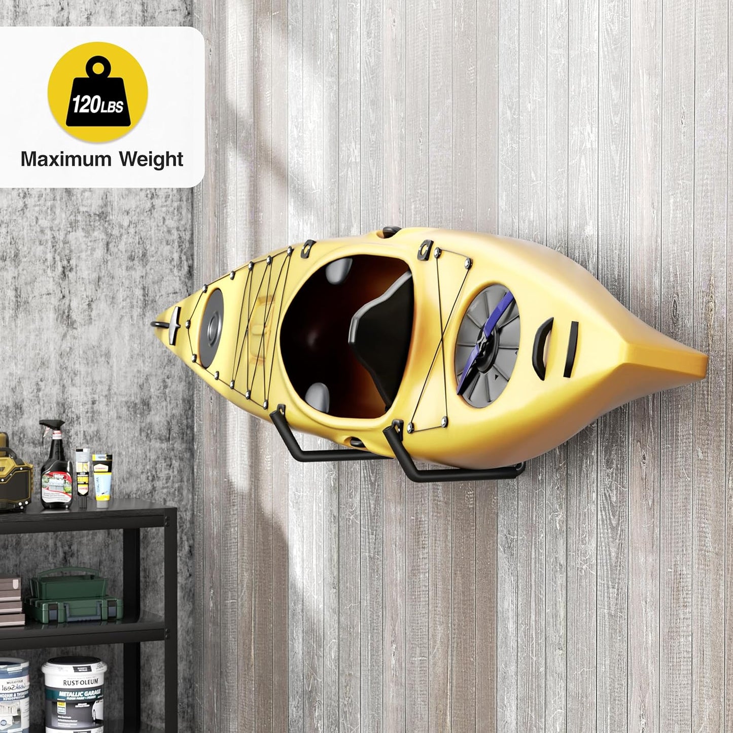 niffgaff Heavy Duty Garage Storage Hooks - 120 LB Capacity Wall Mounted Rack for Kayaks, Ladders, and Bikes