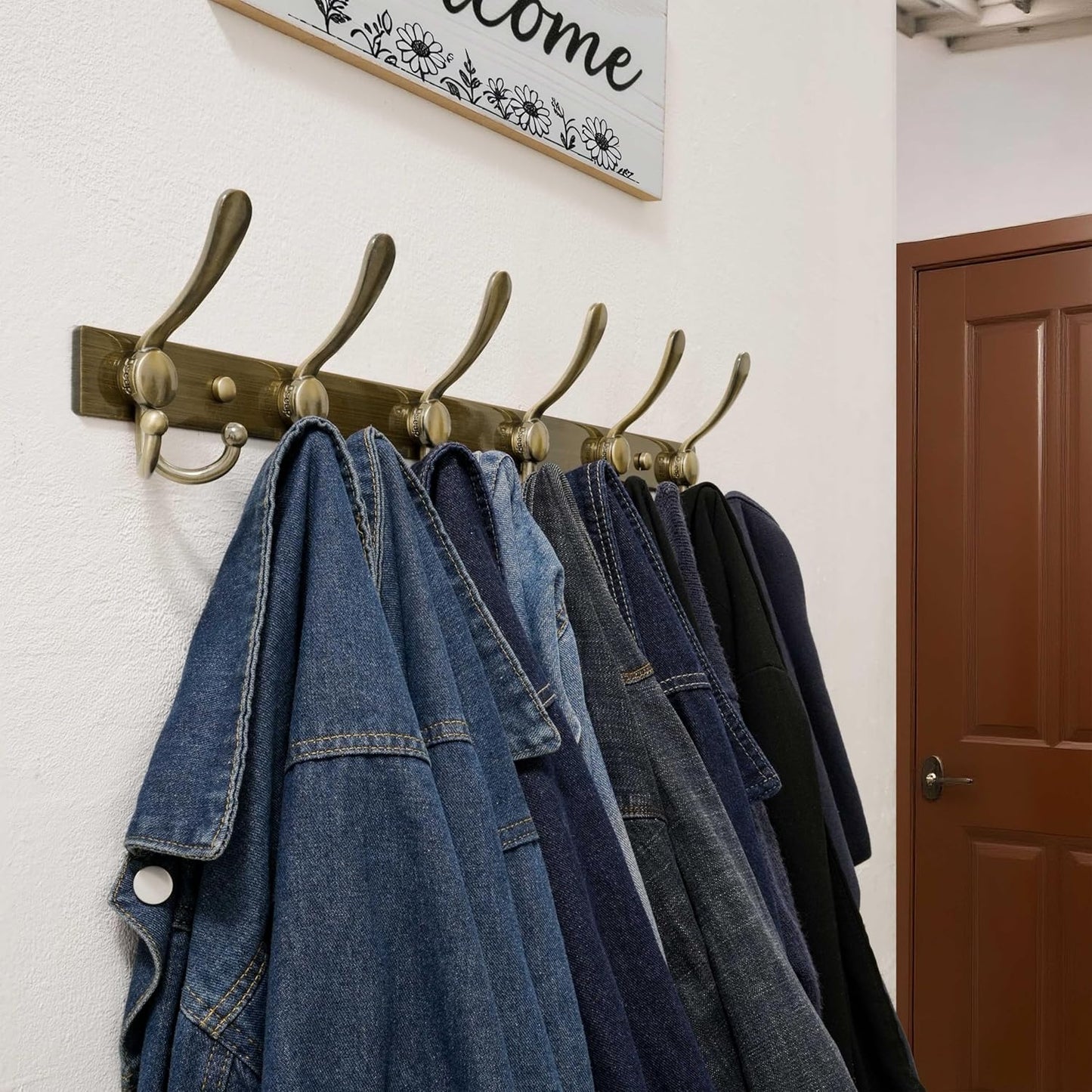 Dseap Coat Rack Wall Mount 2.0 Pro: 24” Long, 3X Tougher, Heavy Duty Stainless Steel Wall Coat Hanger with 6 Tri Hooks for Clothes Jackets Hats Entryway Closet, Bronze