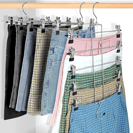 3 Piece Skirt Hanges Space Saving, Pants Hangers with Clips 5 Tier,Closet Organizers and Storager,Clothes Hanger Space Saver,Closet Organization for Skirt,Trousers,Jeans,Legging
