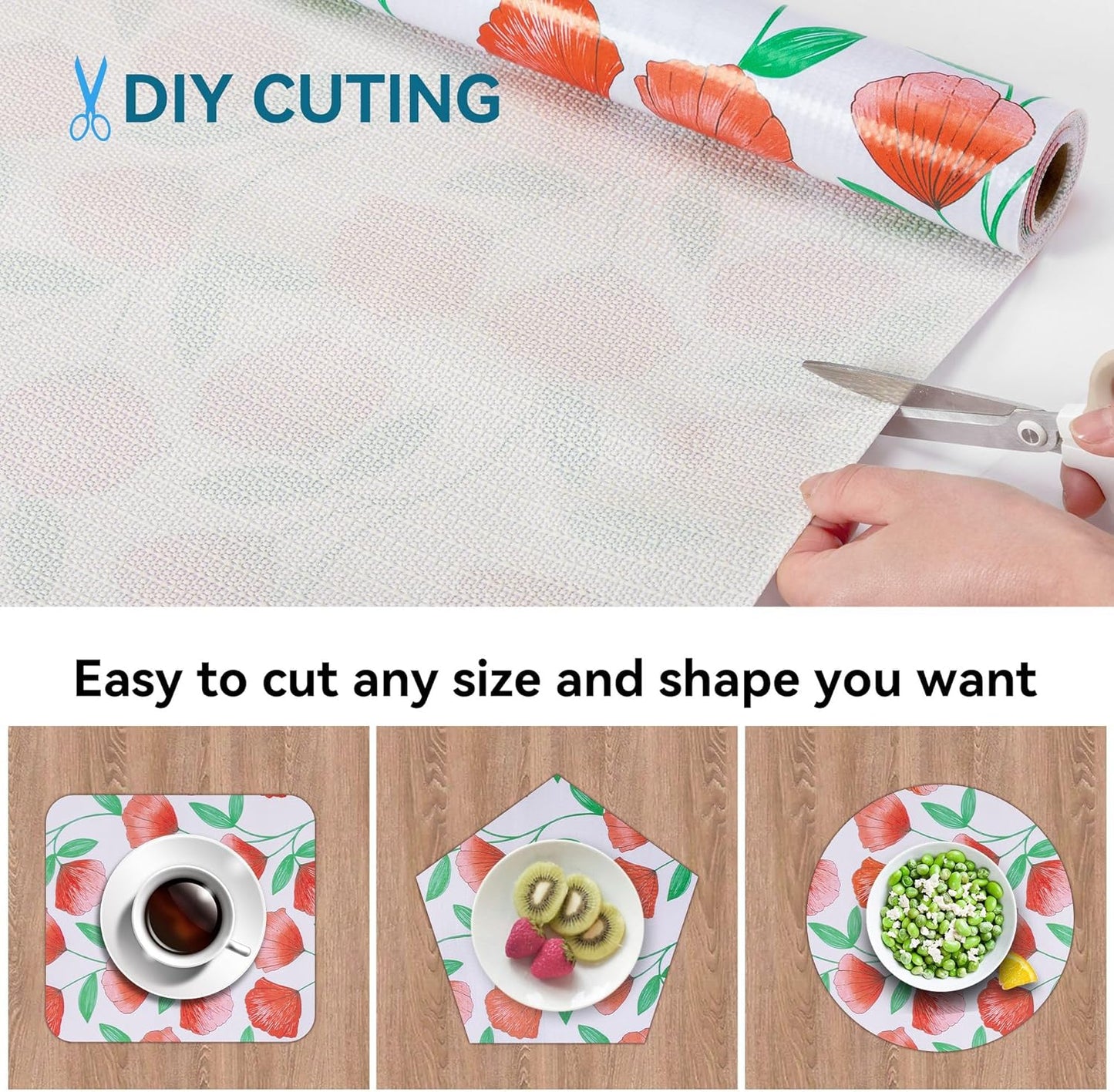 2 Rolls 18" W x 96" L Floral Drawer and Shelf Liner for Cabinets, Non-Adhesive Strong Grip Non-Slip Flower Shelf Cabinet Kitchen Shelf Liners for Kitchen Cabinets